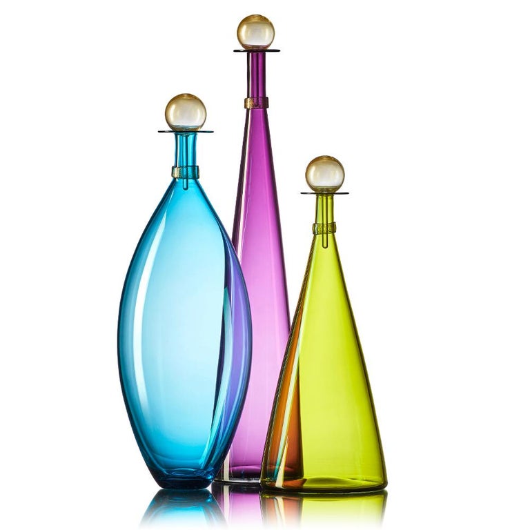 Amethyst Purple Glass Vase, Gold Leaf Stopper, Hand Blown Bottle by