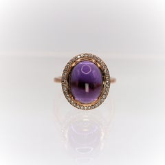 Amethyst Purple Oval Cabochon Cut Ring with Diamonds in 18 Carat Rose Gold