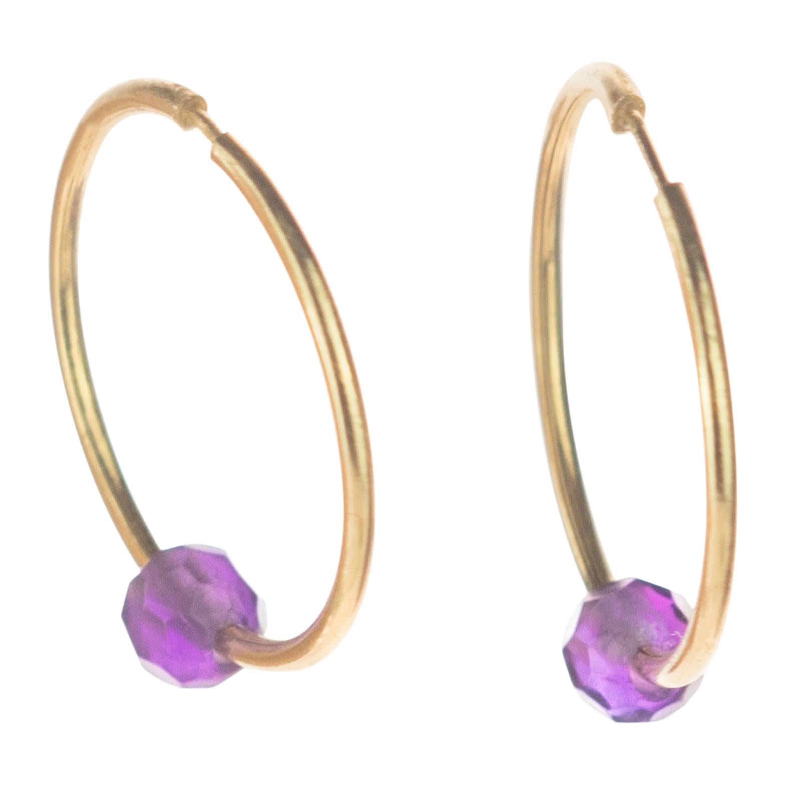 Amethyst Purple Rondelle 18 Karat Gold Planet Boho Modern Chic Earrings For Sale