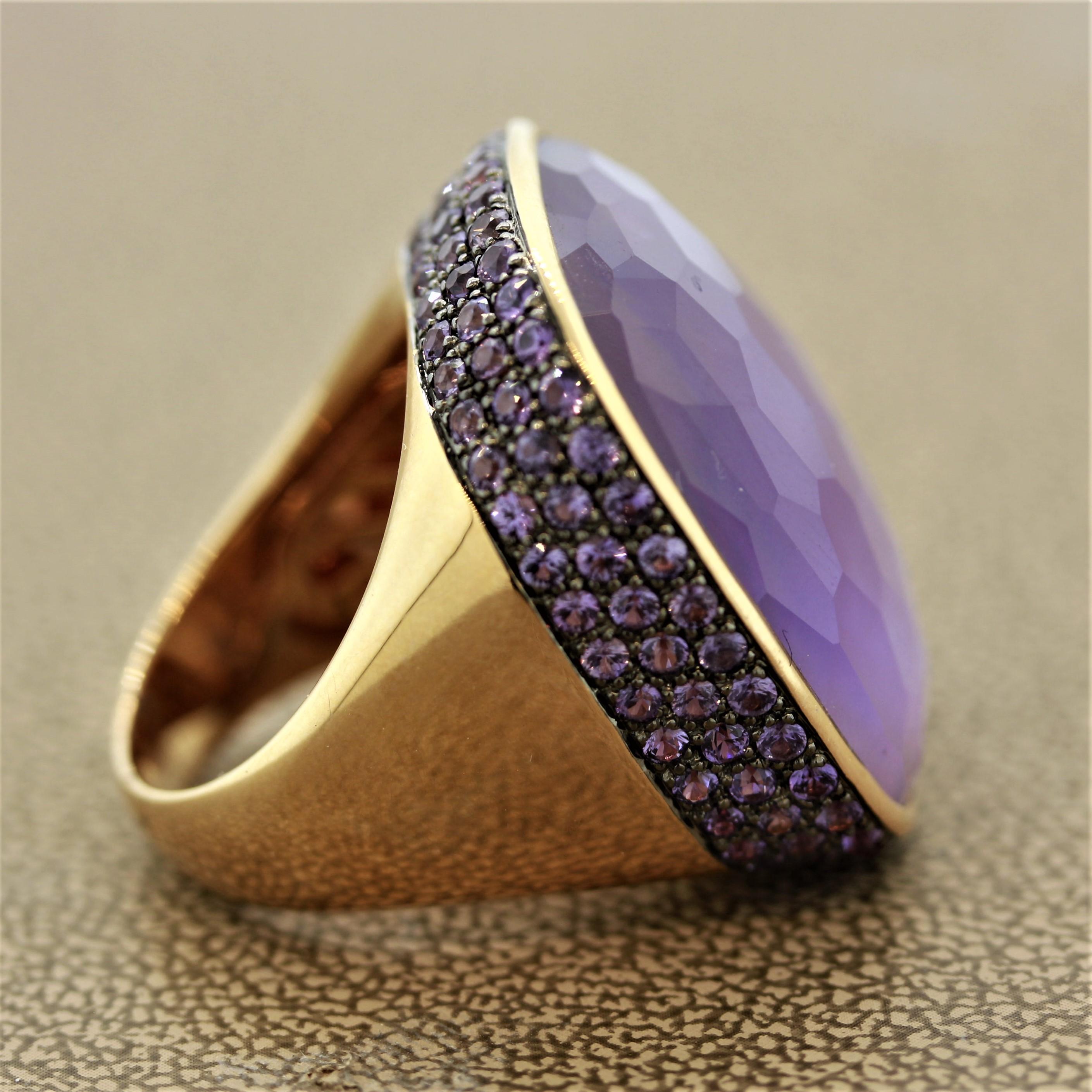 Amethyst Purple Sapphire Mother of Pearl Gold Cocktail Ring In New Condition In Beverly Hills, CA