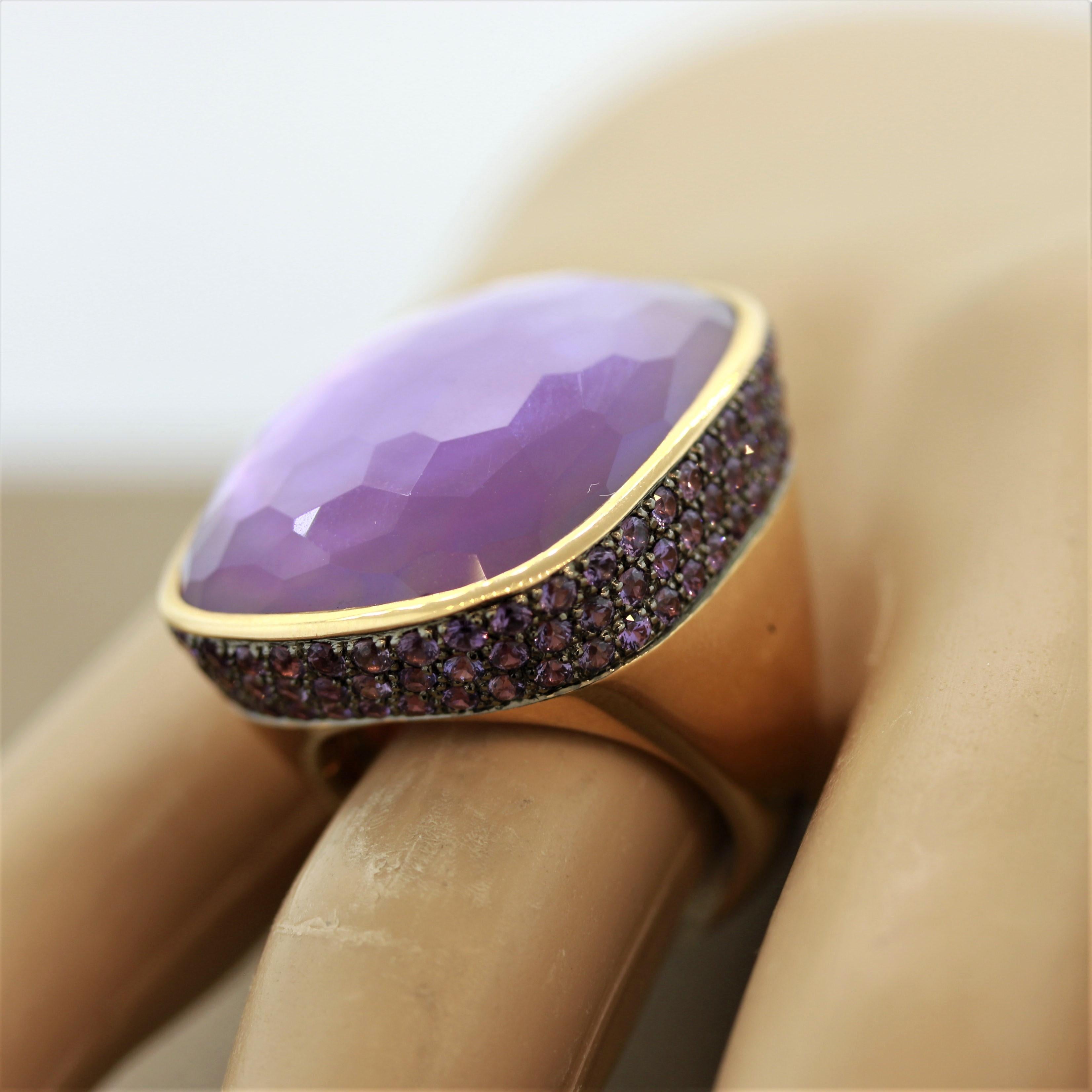 Amethyst Purple Sapphire Mother of Pearl Gold Cocktail Ring 1