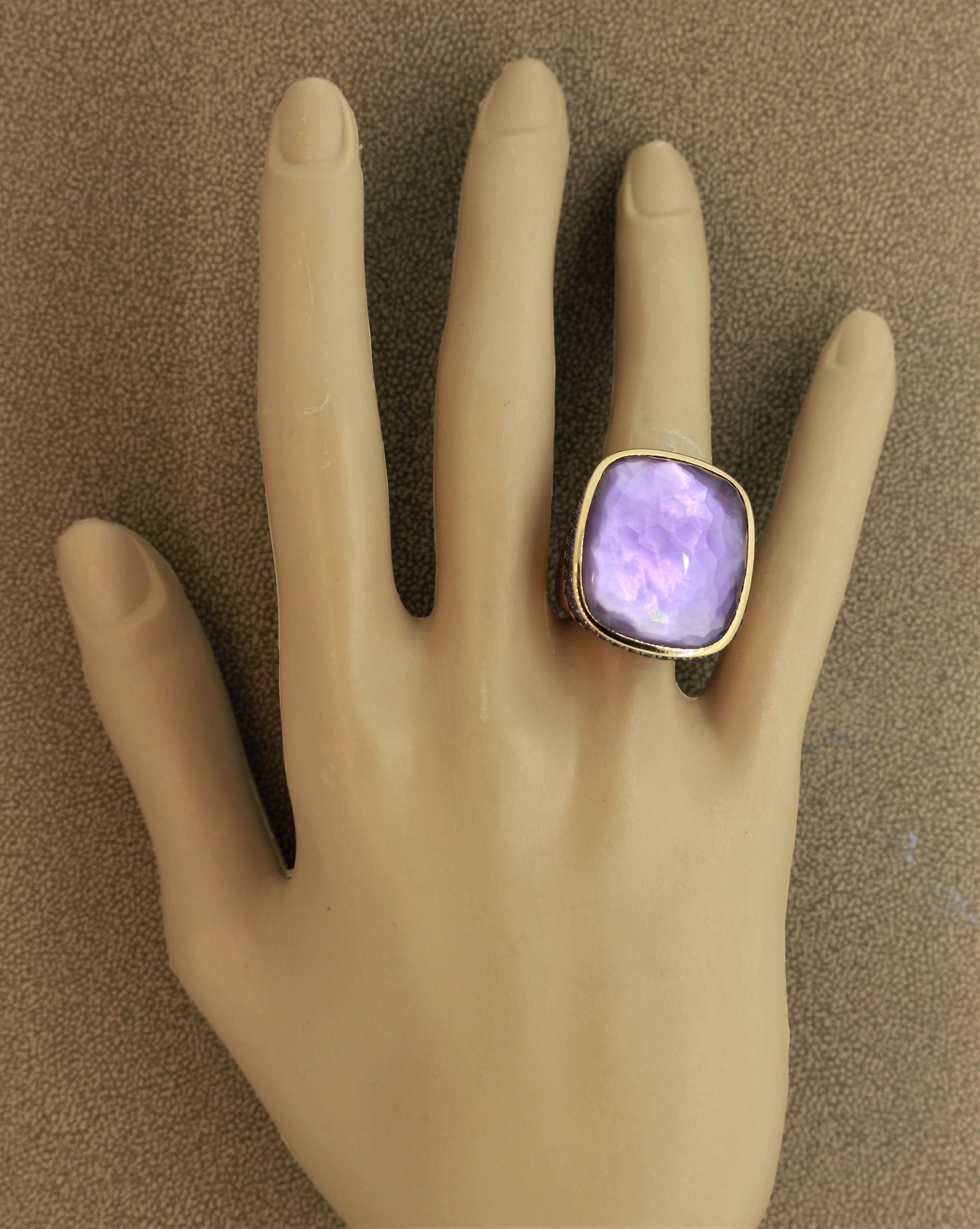 Amethyst Purple Sapphire Mother of Pearl Gold Cocktail Ring 2