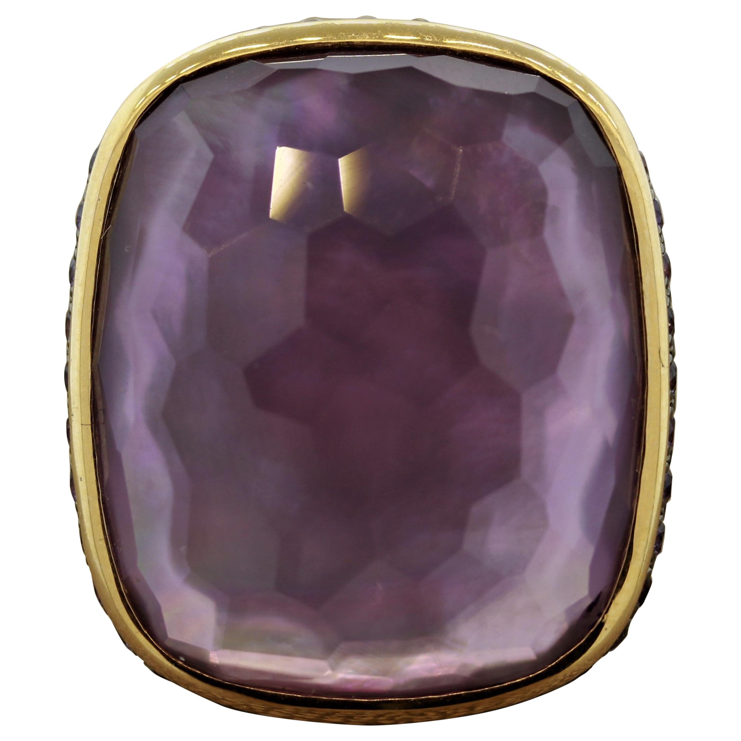 Amethyst Purple Sapphire Mother of Pearl Gold Cocktail Ring