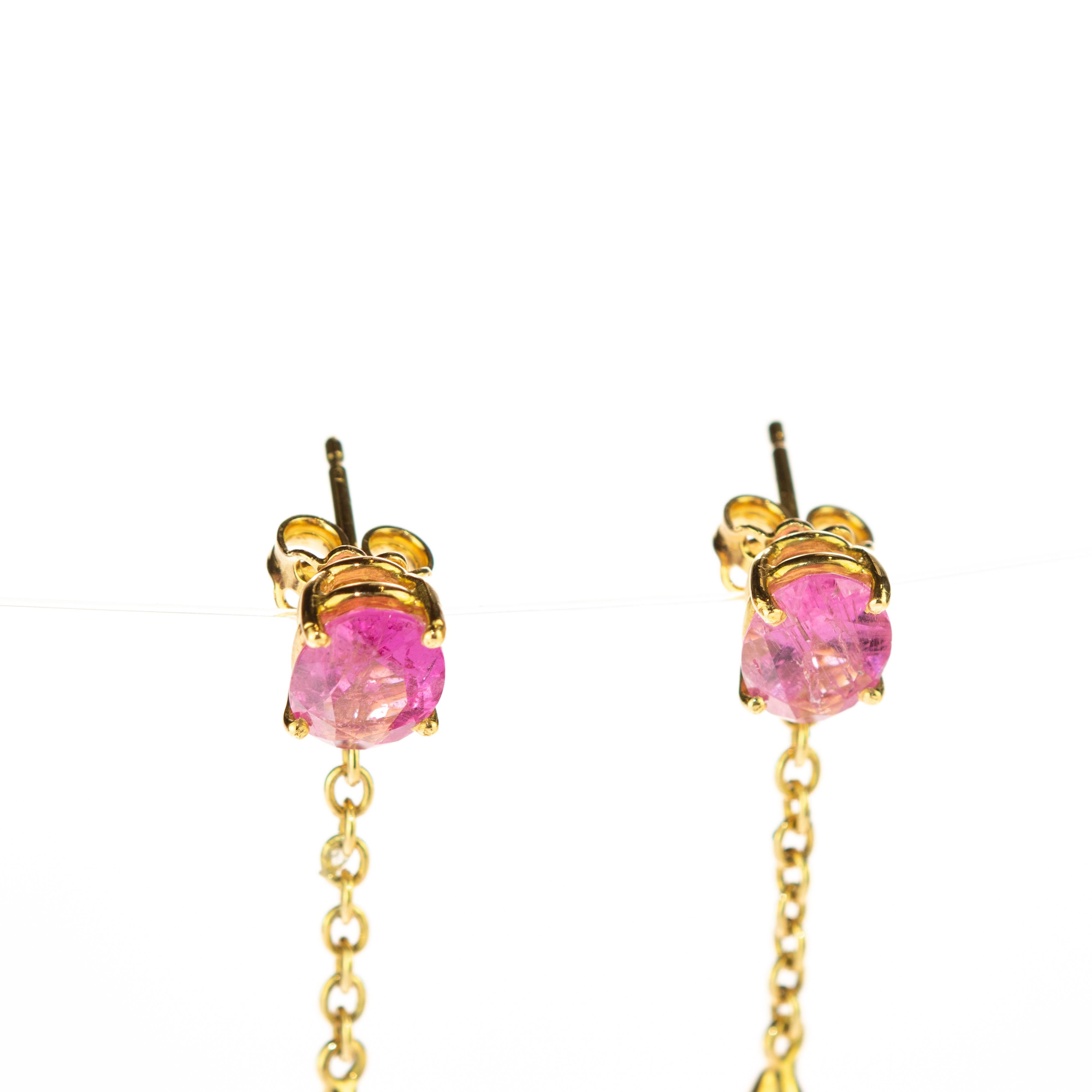 Amethyst Purple Tourmaline Tear Radiant Pink 18 Karat Yellow Gold Earrings For Sale 3