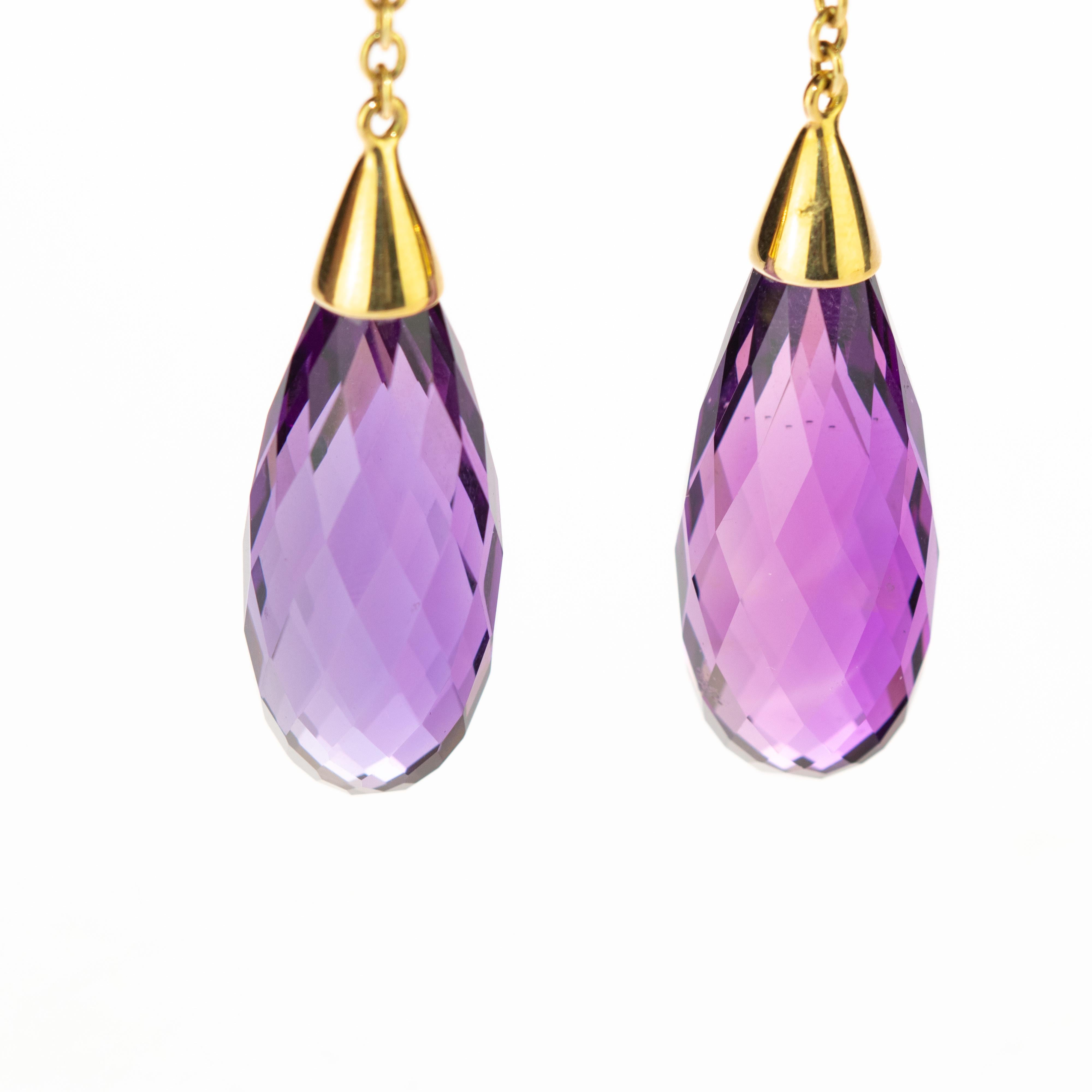 Amethyst Purple Tourmaline Tear Radiant Pink 18 Karat Yellow Gold Earrings For Sale 4