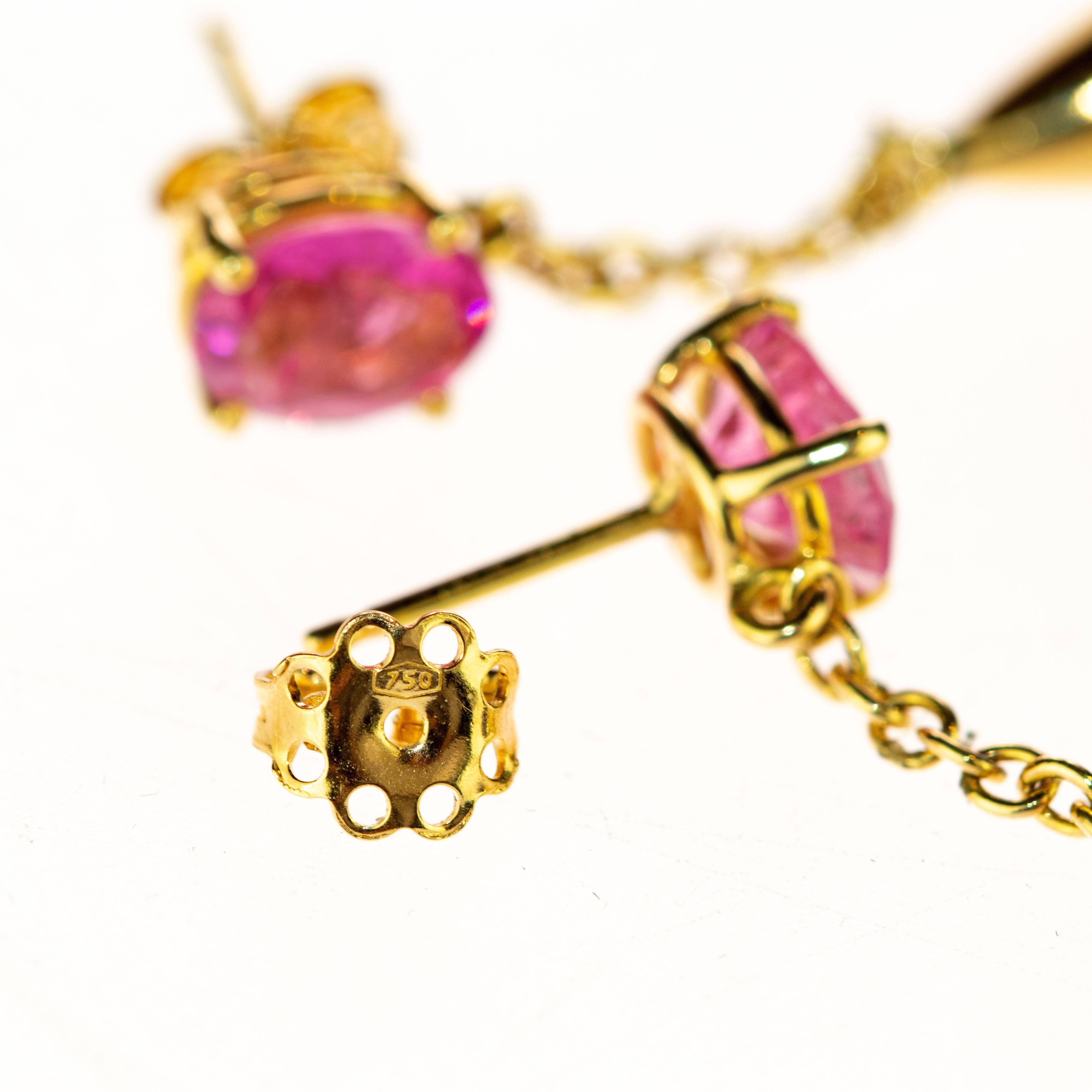 Amethyst Purple Tourmaline Tear Radiant Pink 18 Karat Yellow Gold Earrings For Sale 2