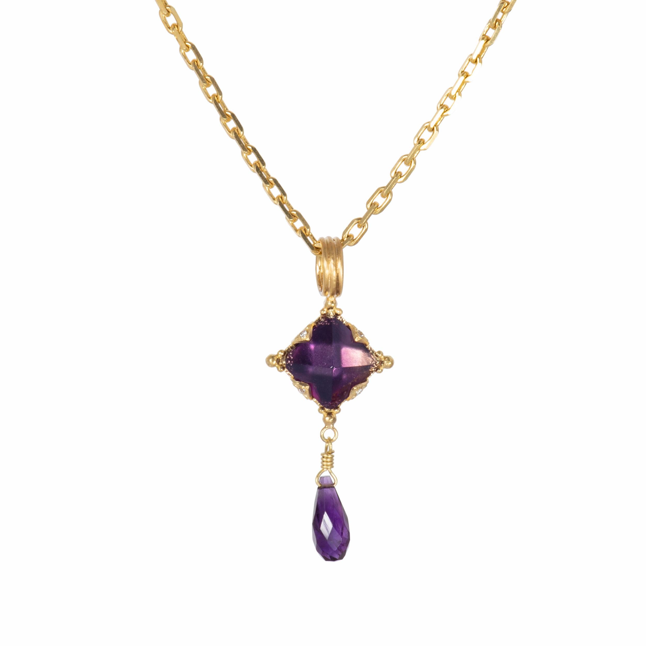 Amethyst Pyramid Pendant in 18 Karat Gold In New Condition For Sale In Santa Fe, NM