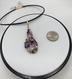Amethyst Quartz and Rhodolite Diamond and Gold Pendant