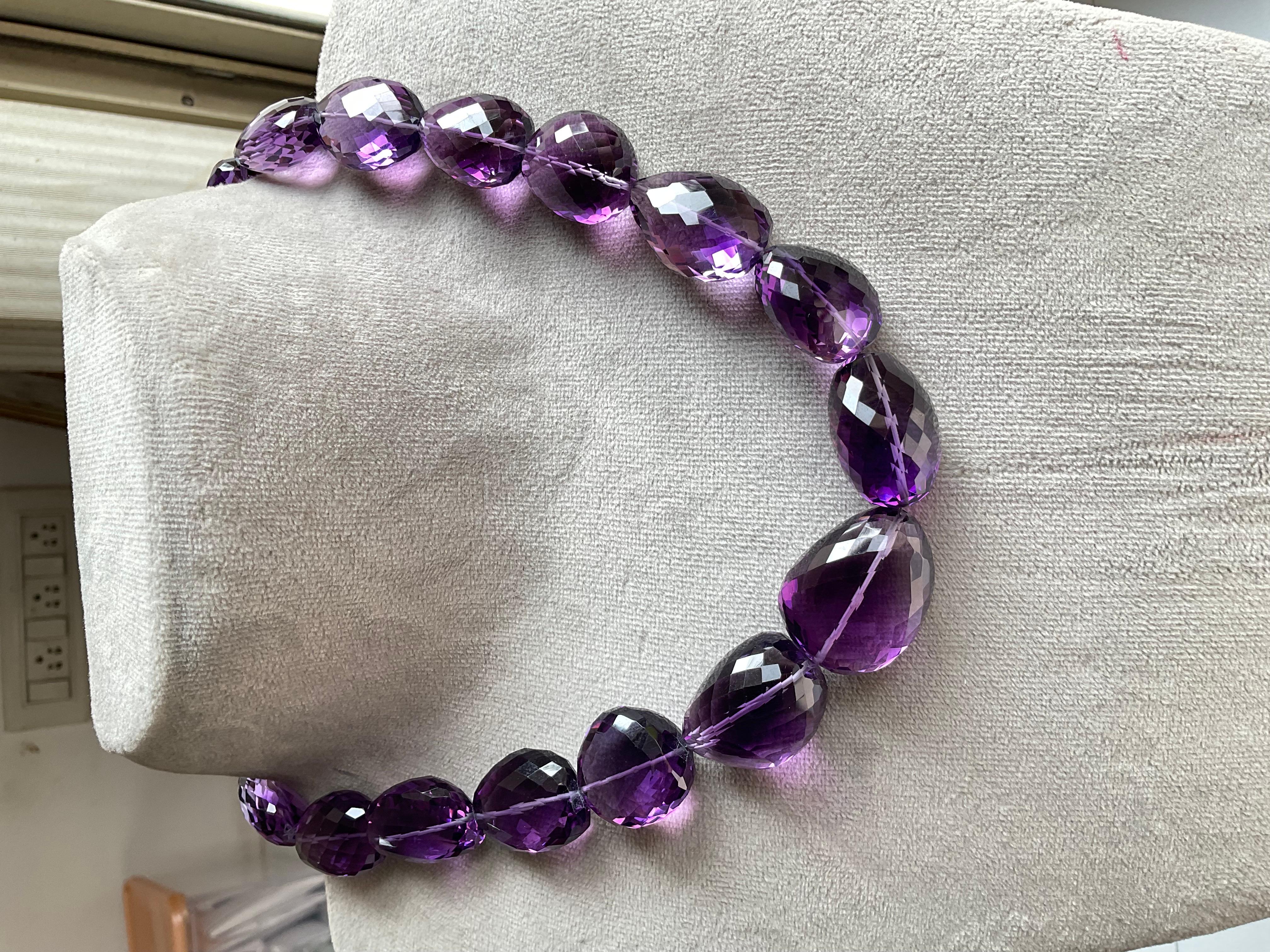 Amethyst Quartz Beaded Tumbled Faceted high Jewelry Necklace Gem Natural Quality For Sale 3