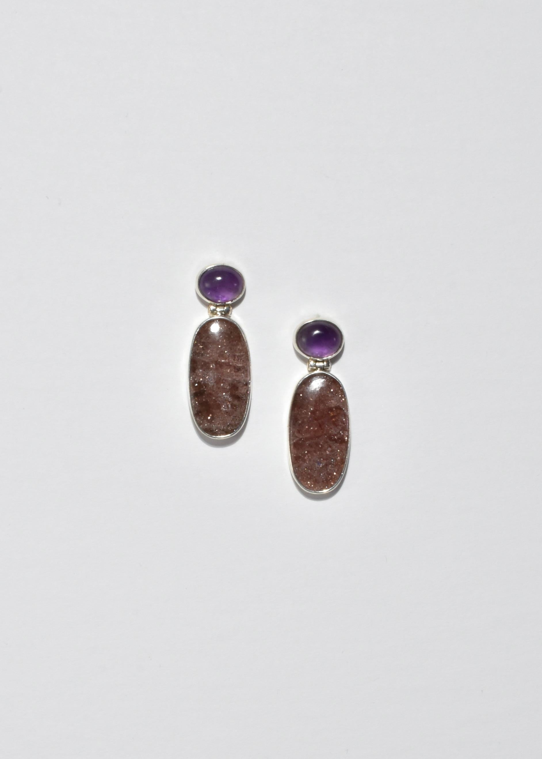 Cabochon Amethyst Quartz Earrings For Sale