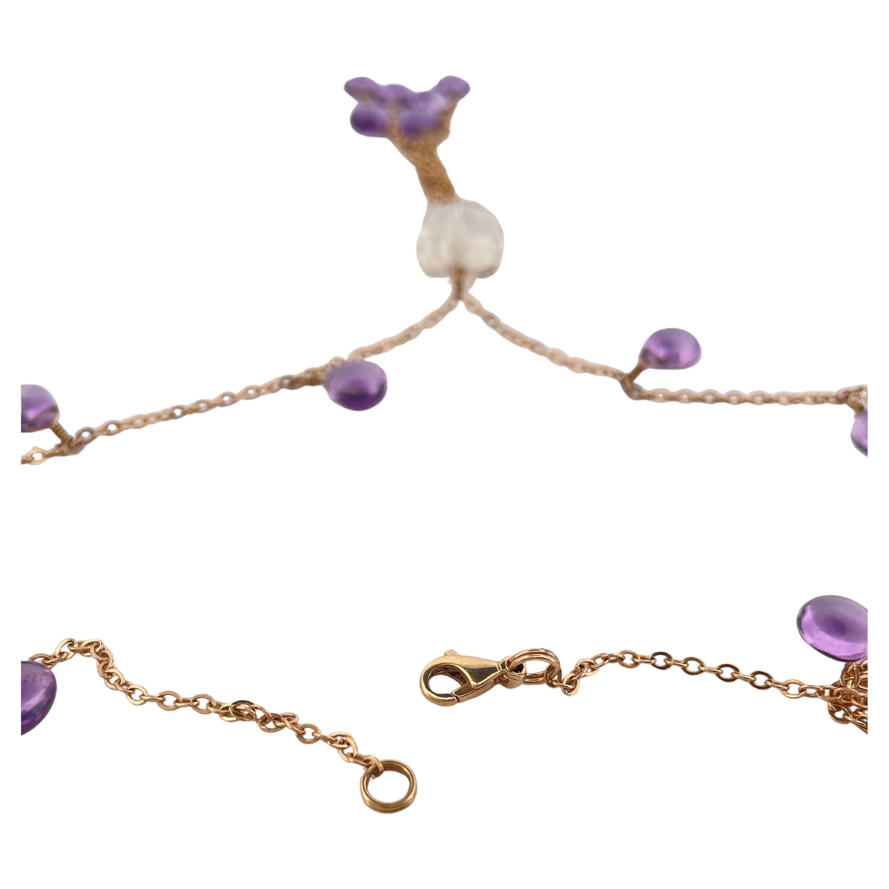 Amethyst & Quartz Necklace set in 14K Yellow Gold For Sale 1