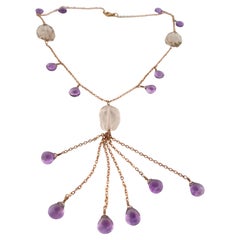 Amethyst & Quartz Necklace set in 14K Yellow Gold