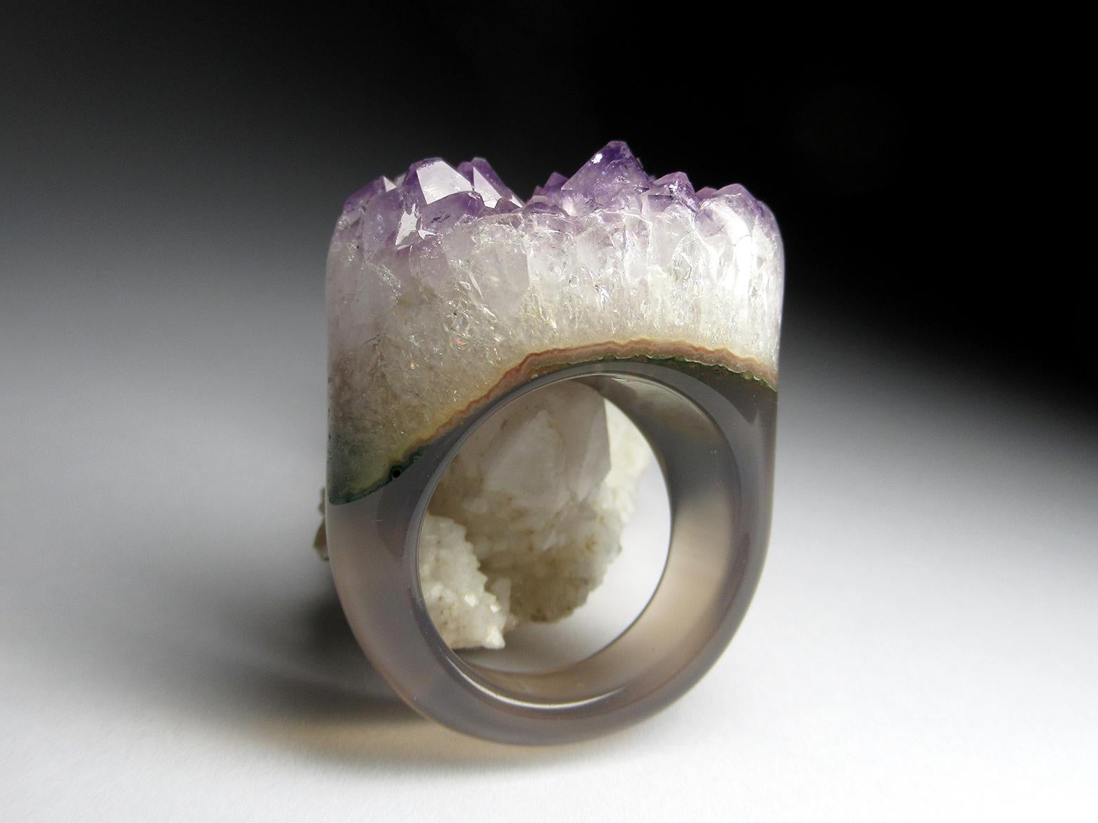Uncut Amethyst Quartz Solid Stone Ring Purple Crystals Raw Gemstone For Sale