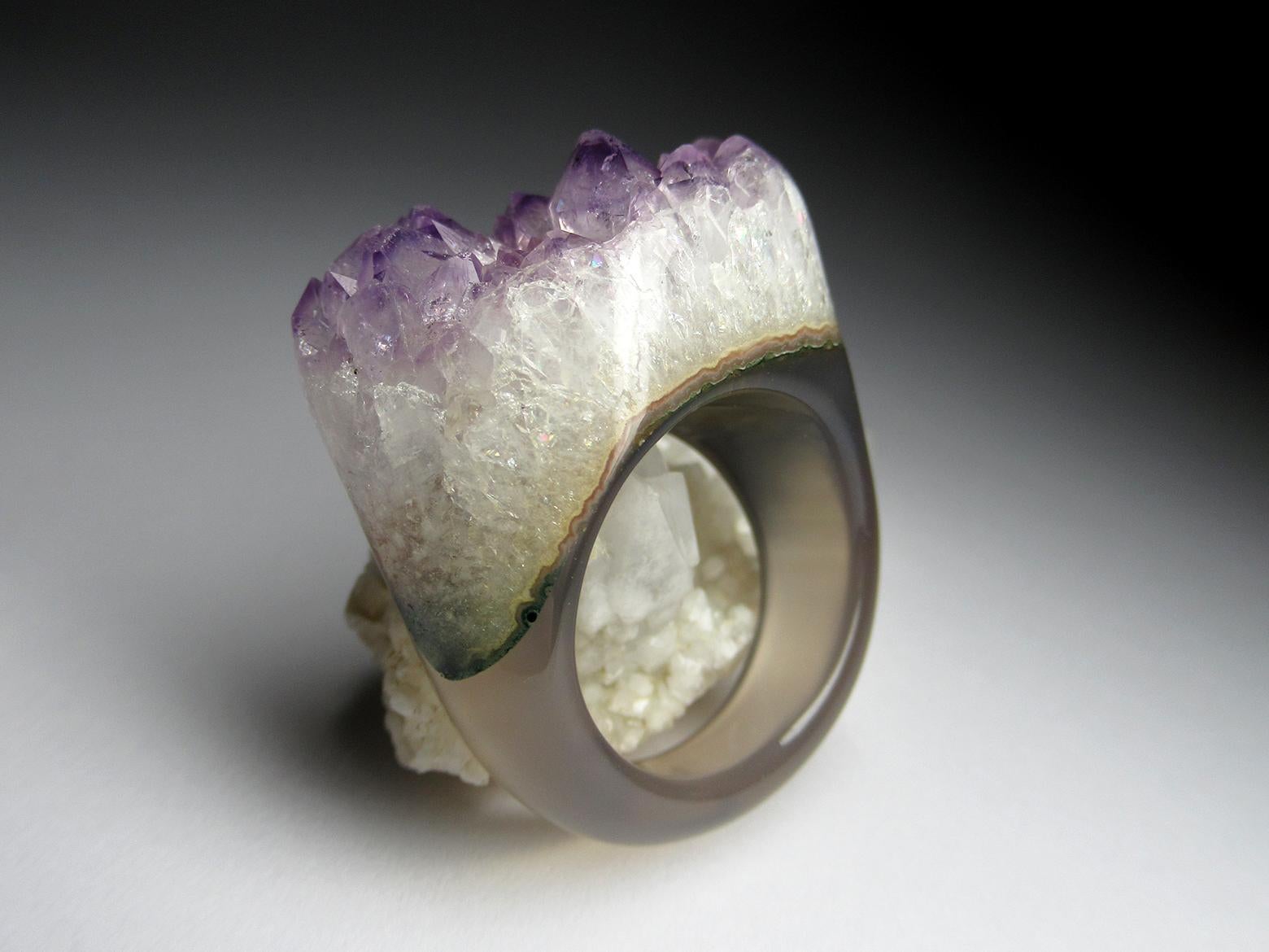 Women's or Men's Amethyst Quartz Solid Stone Ring Purple Crystals Raw Gemstone For Sale