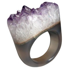 Amethyst Quartz Solid Stone Ring Purple Crystals Raw Gemstone 