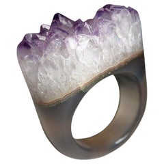 Amatista Cuarzo Piedra Sólida Anillo Cristales Morados Piedra Preciosa en Bruto