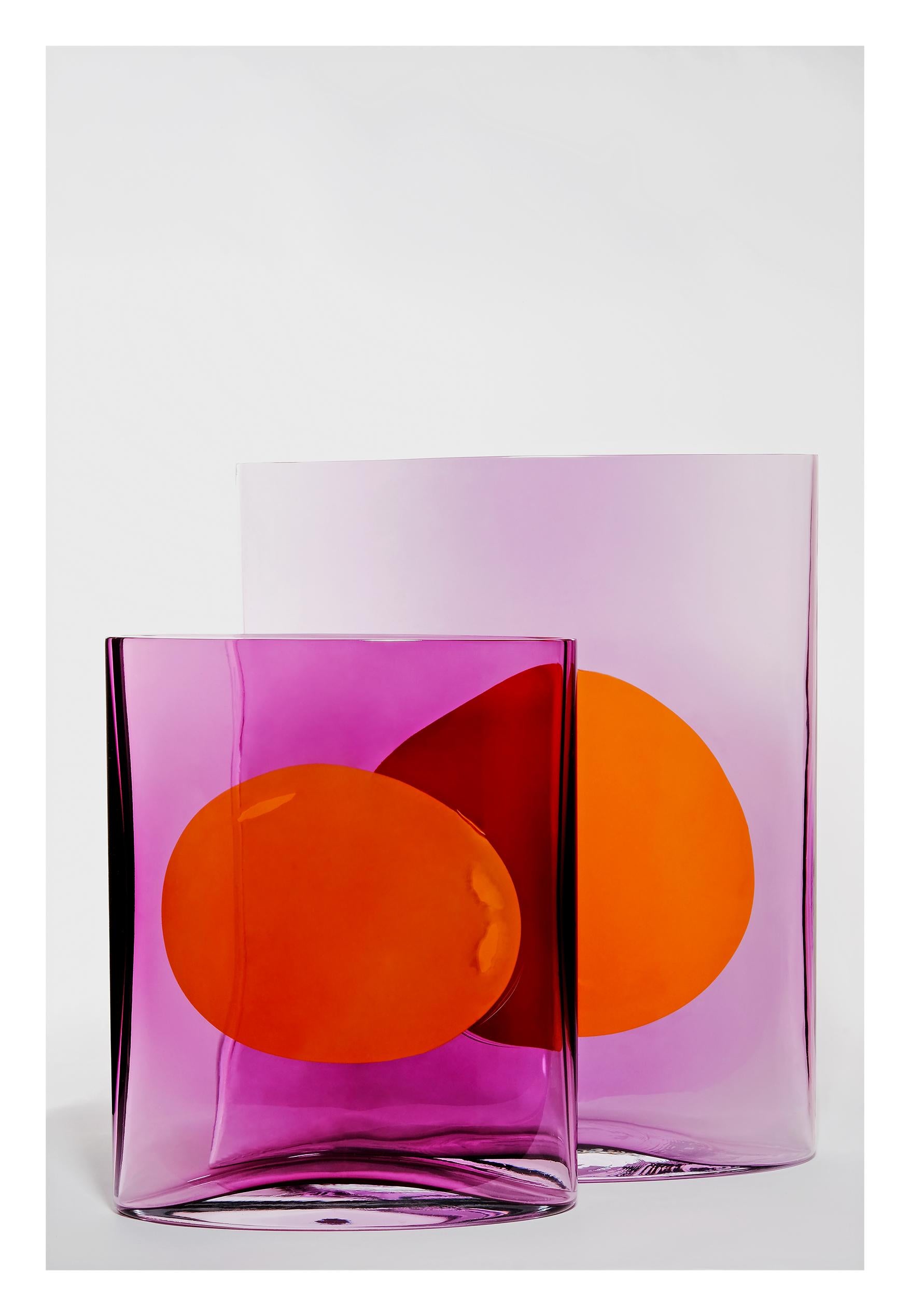 Hand-Crafted Amethyst Reddish Big Isla Glass Vase For Sale