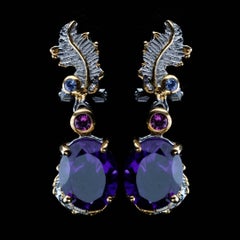 Amethyst, Rhodolite, and Tanzanite Drop Earrings