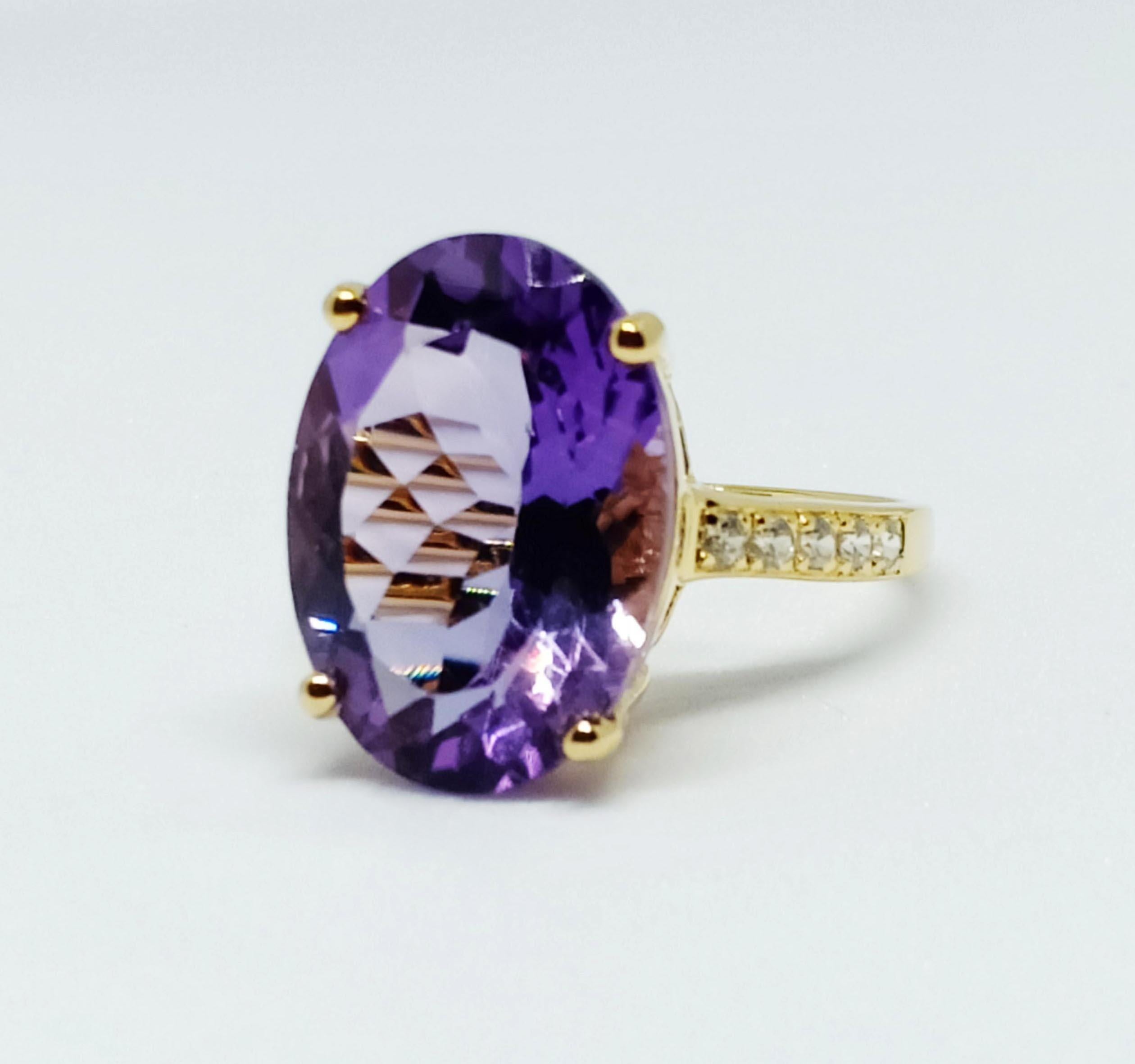 Classical Roman Amethyst ring ( 11.24cts )  white zircon 18kGold plated over sterling silver