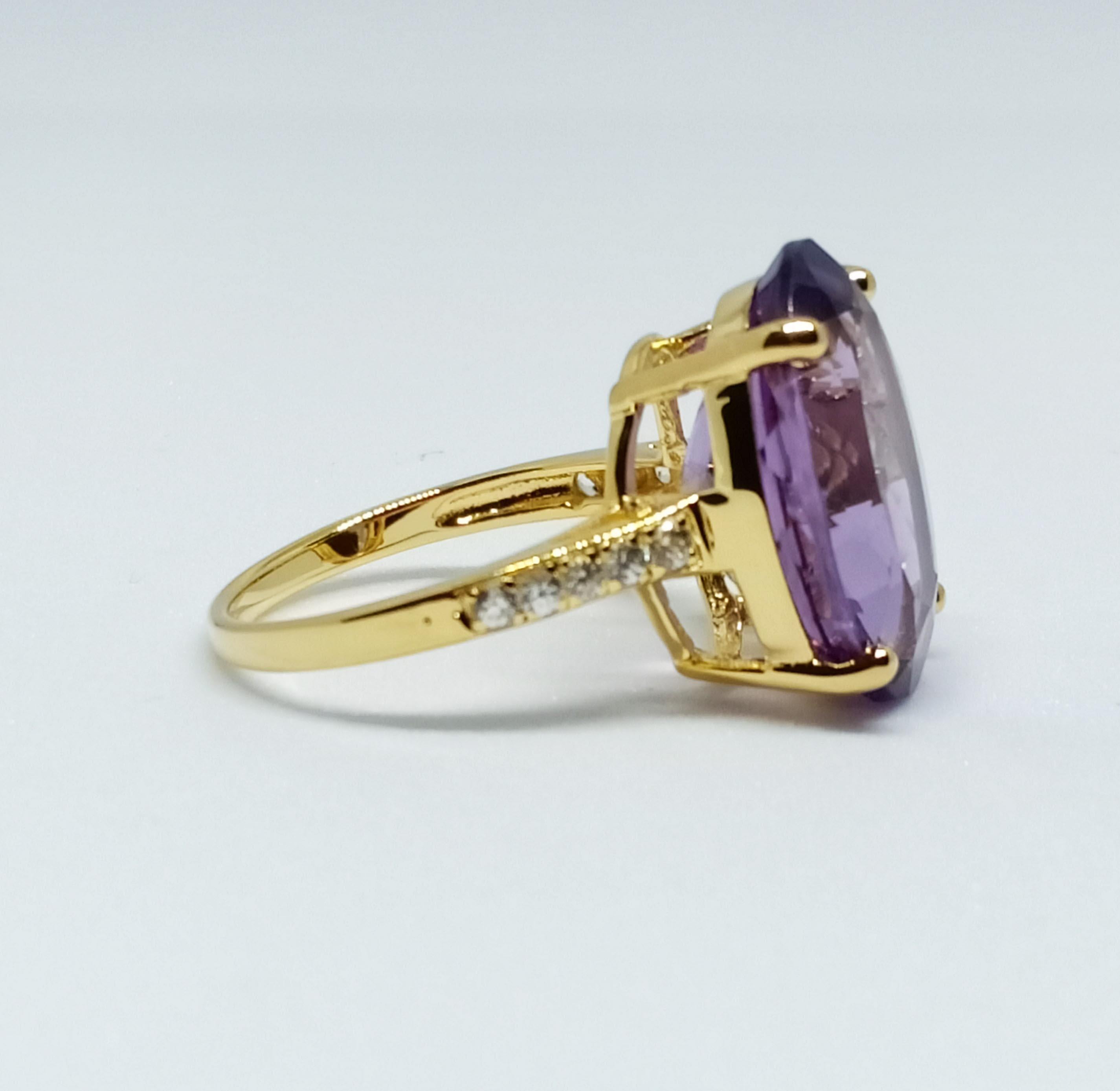 Women's Amethyst ring ( 11.24cts )  white zircon 18kGold plated over sterling silver