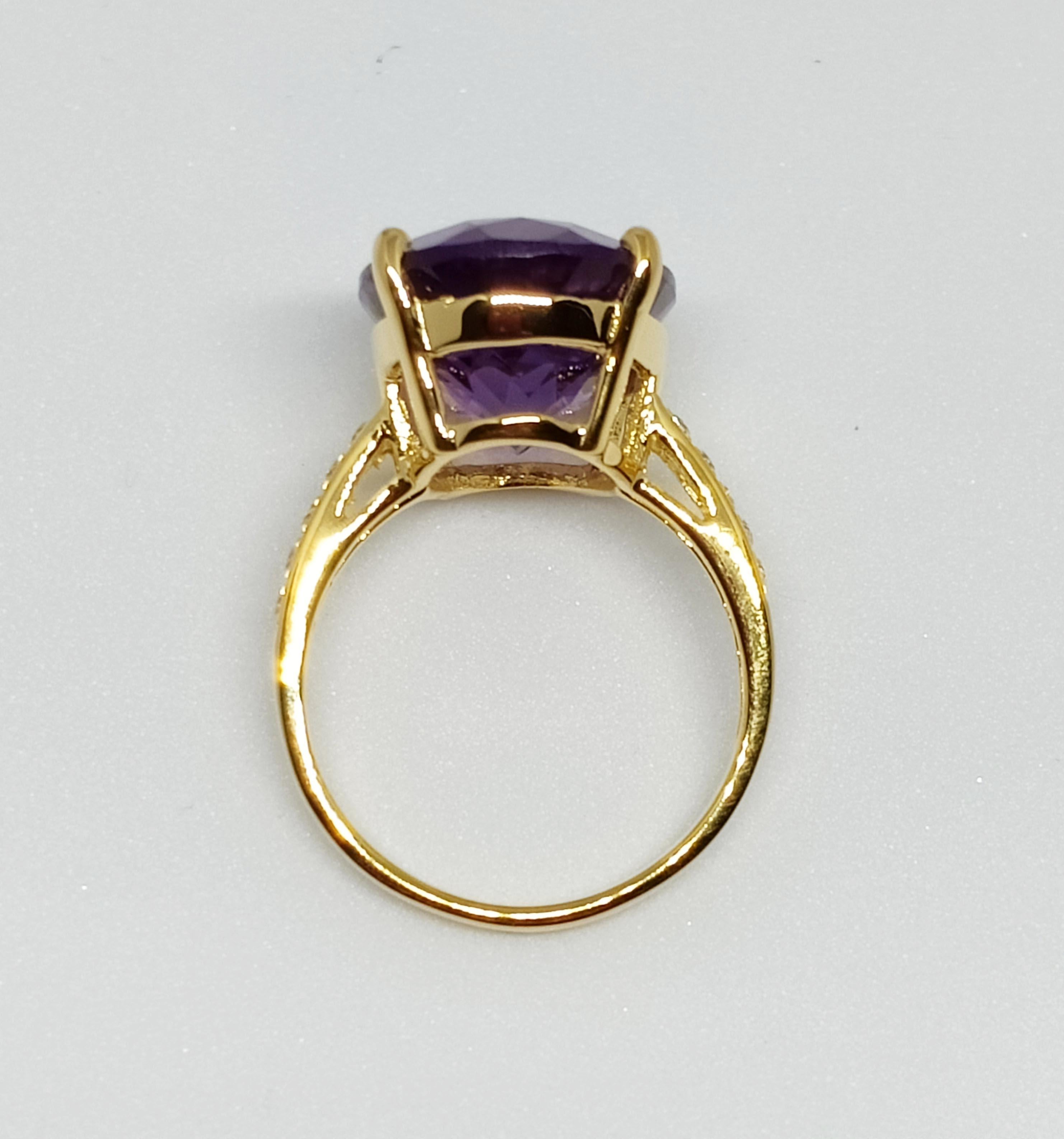 Amethyst ring ( 11.24cts )  white zircon 18kGold plated over sterling silver 1