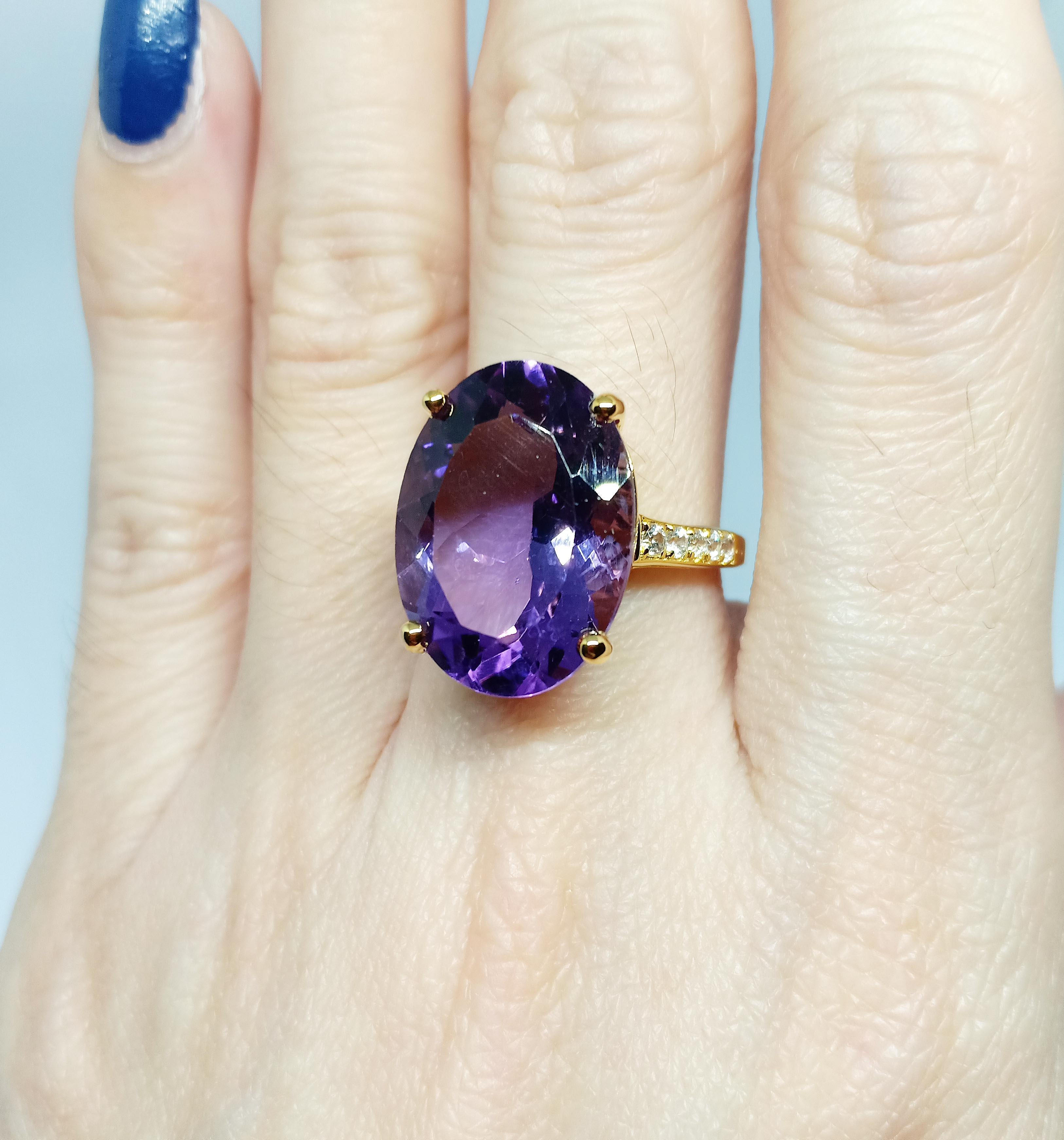 Amethyst ring ( 11.24cts )  white zircon 18kGold plated over sterling silver 3