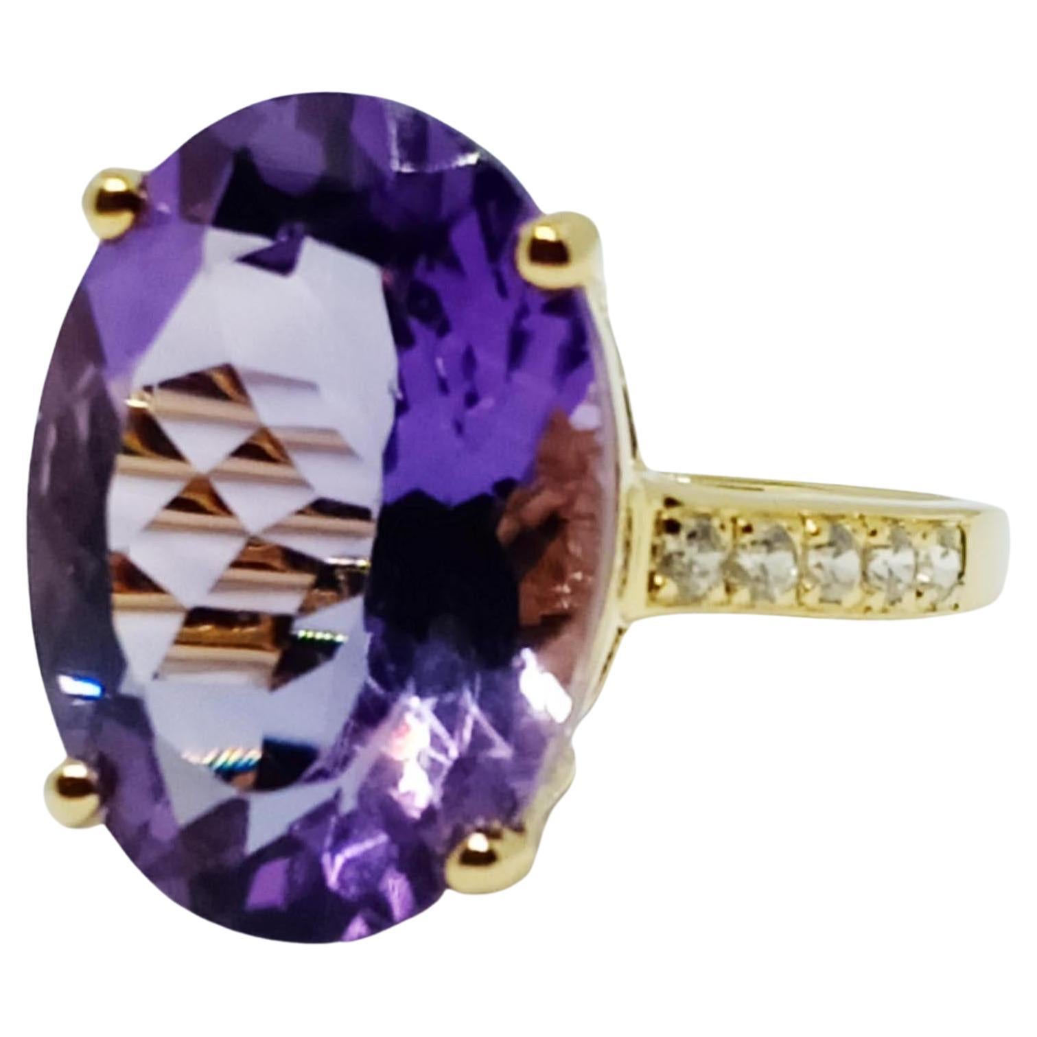 Amethyst ring ( 11.24cts )  white zircon 18kGold plated over sterling silver