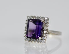 Amethyst Ring 14K Diamond surround Deep Purple 7 Carats