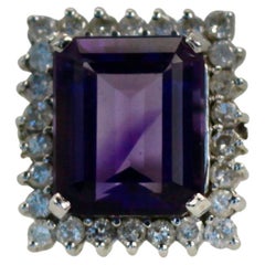 Amethyst Ring 14K Diamond surround Deep Purple 7 Carats