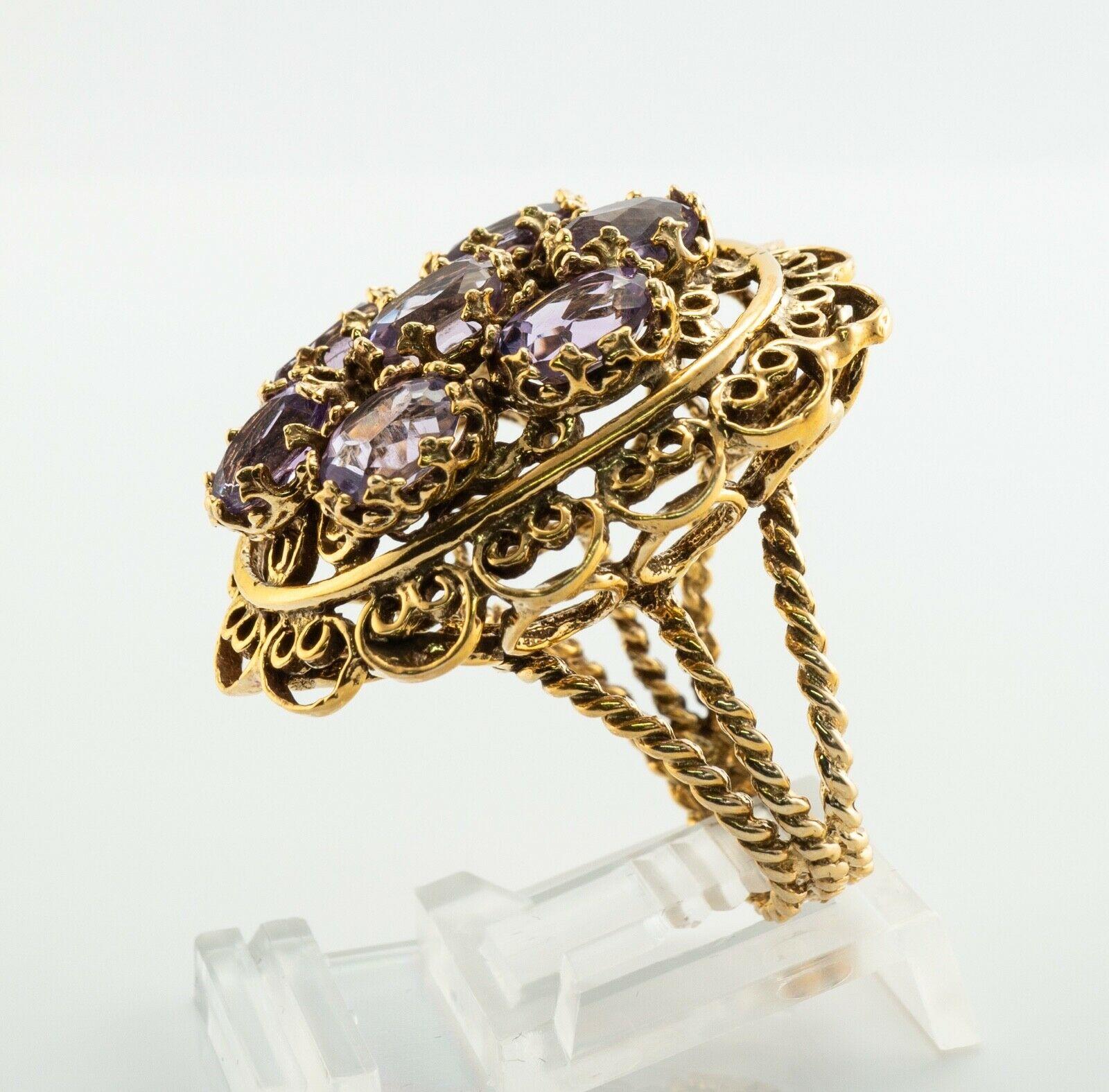 Bague Améthyste 14K Or Cocktail Vintage Estate en vente 5