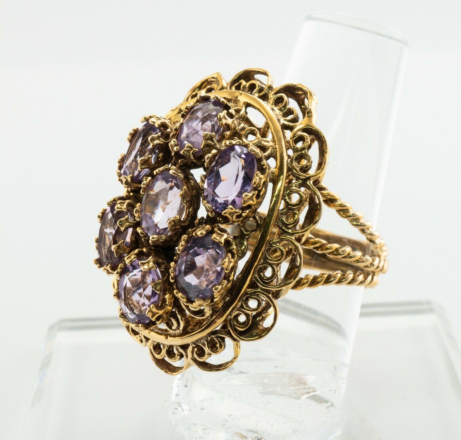 Bague Améthyste 14K Or Cocktail Vintage Estate en vente 6