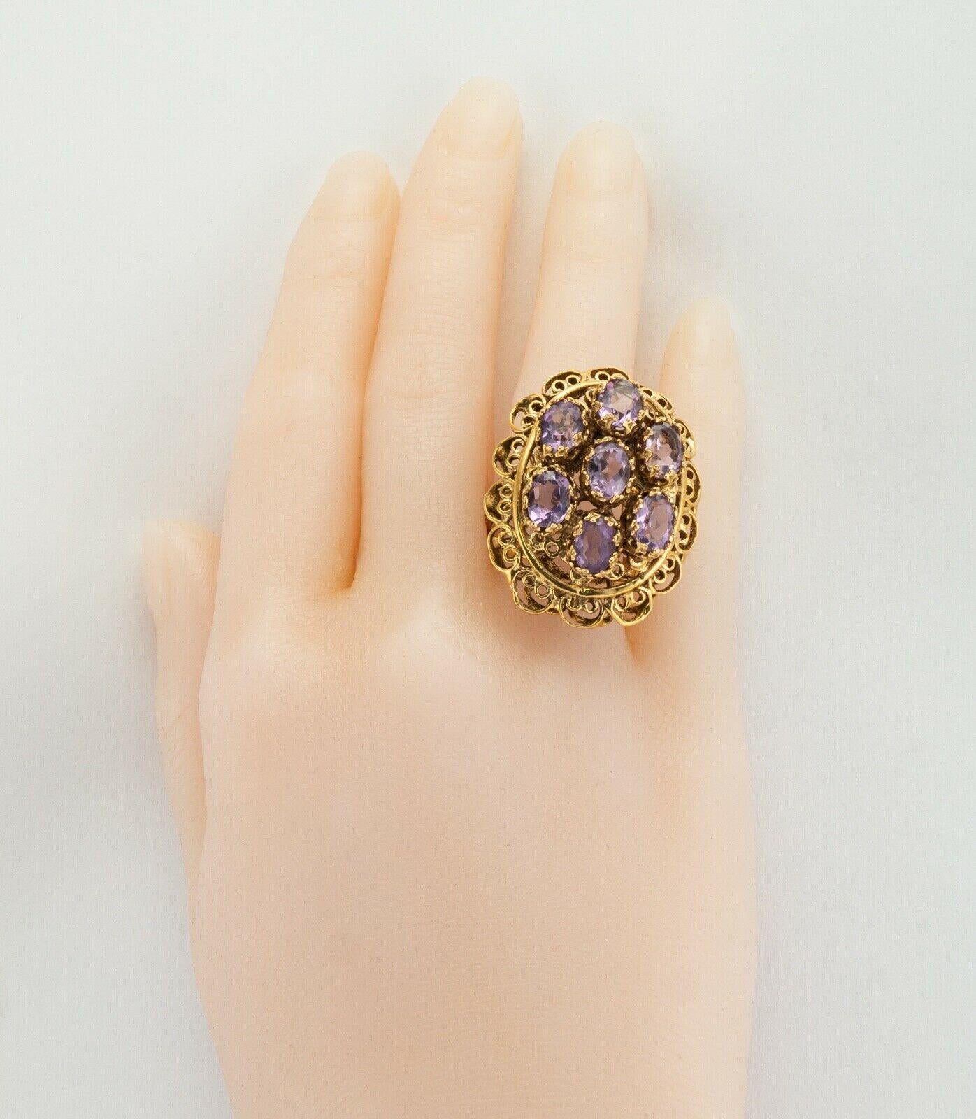 Taille ovale Bague Améthyste 14K Or Cocktail Vintage Estate en vente