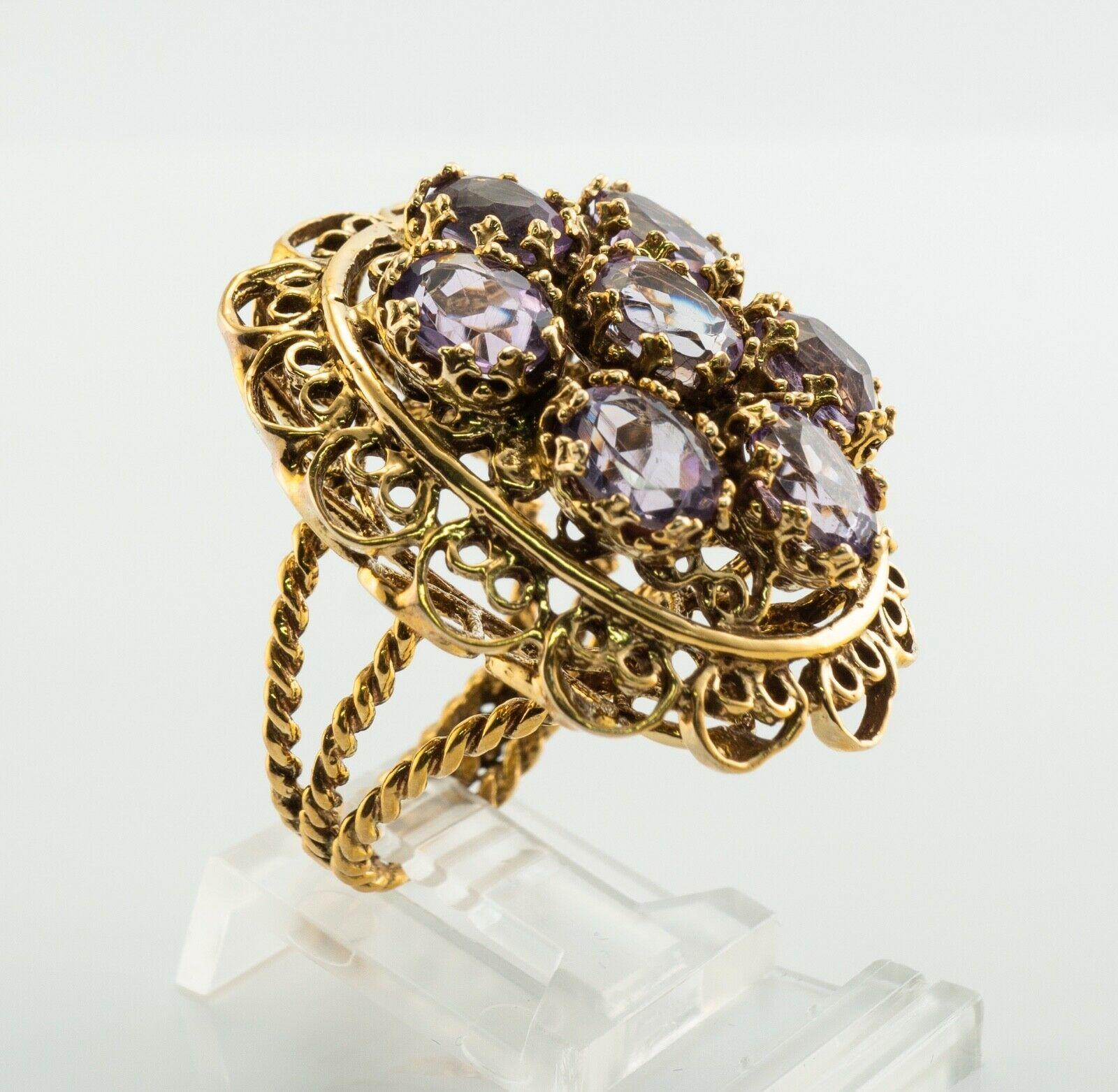 Bague Améthyste 14K Or Cocktail Vintage Estate en vente 3
