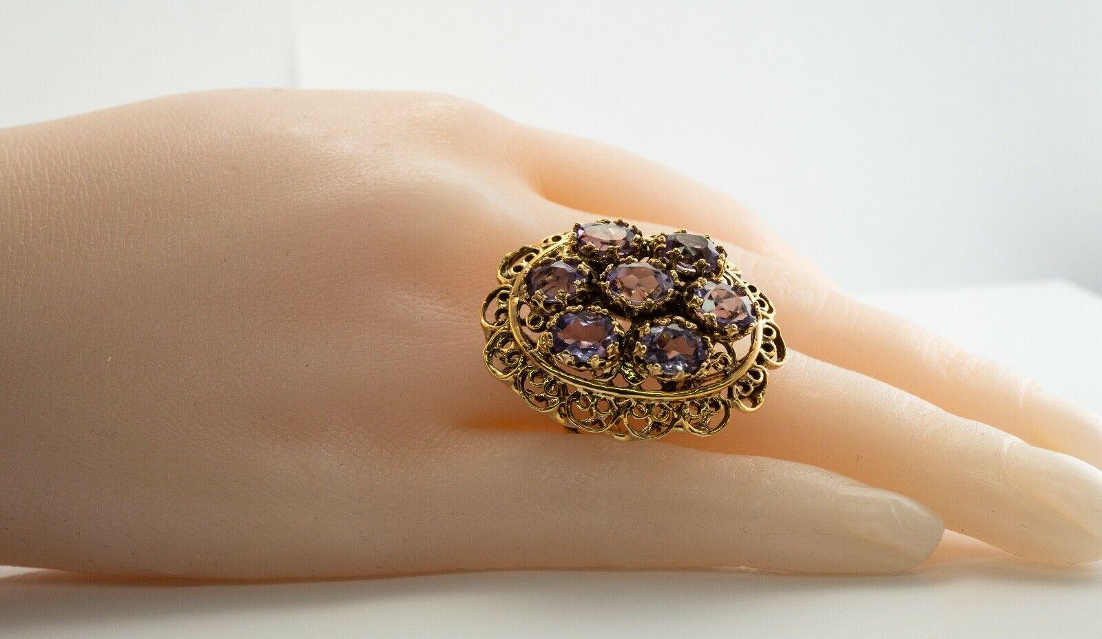 Bague Améthyste 14K Or Cocktail Vintage Estate en vente 4