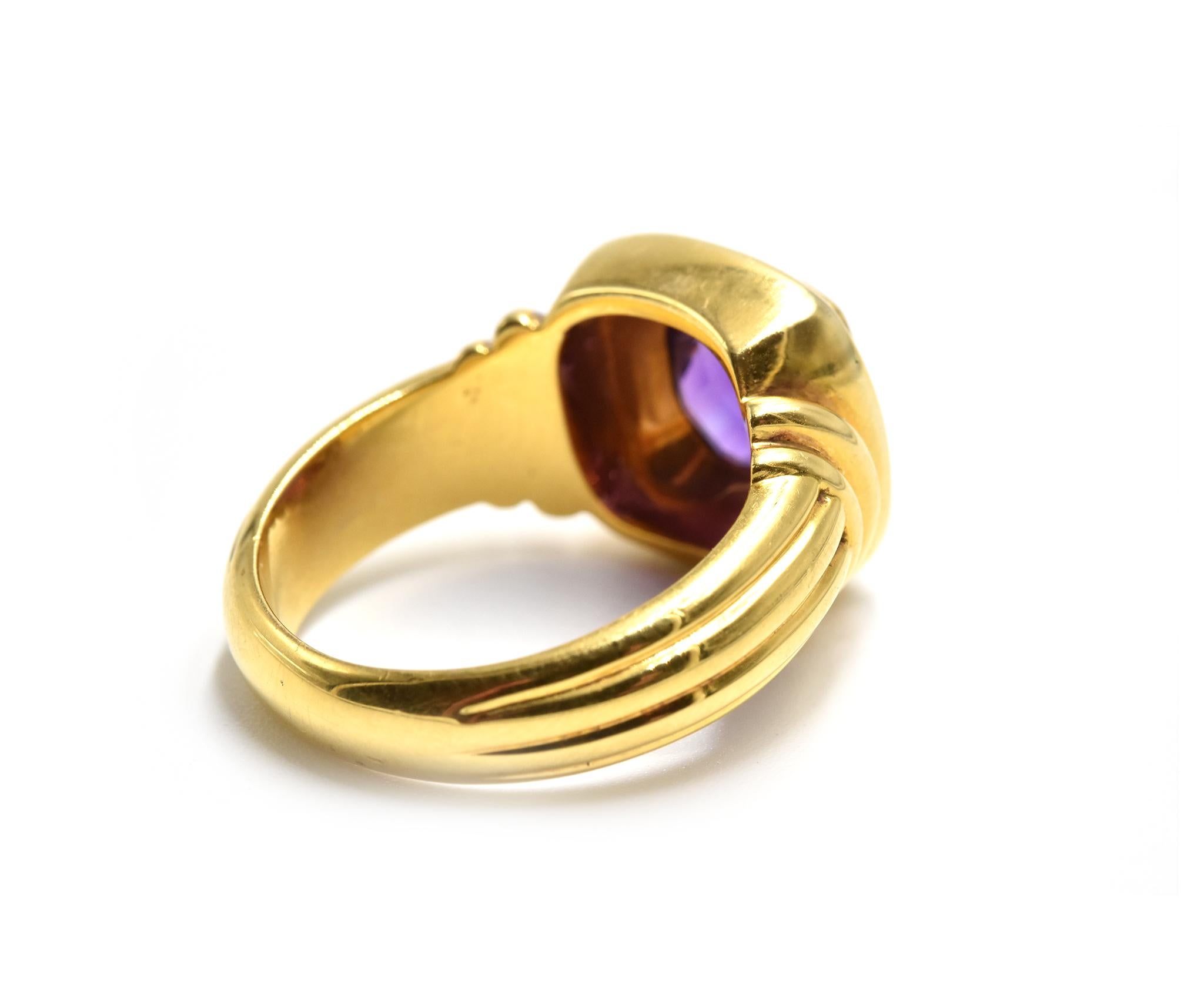 Modern Amethyst Ring 18 Karat Yellow Gold