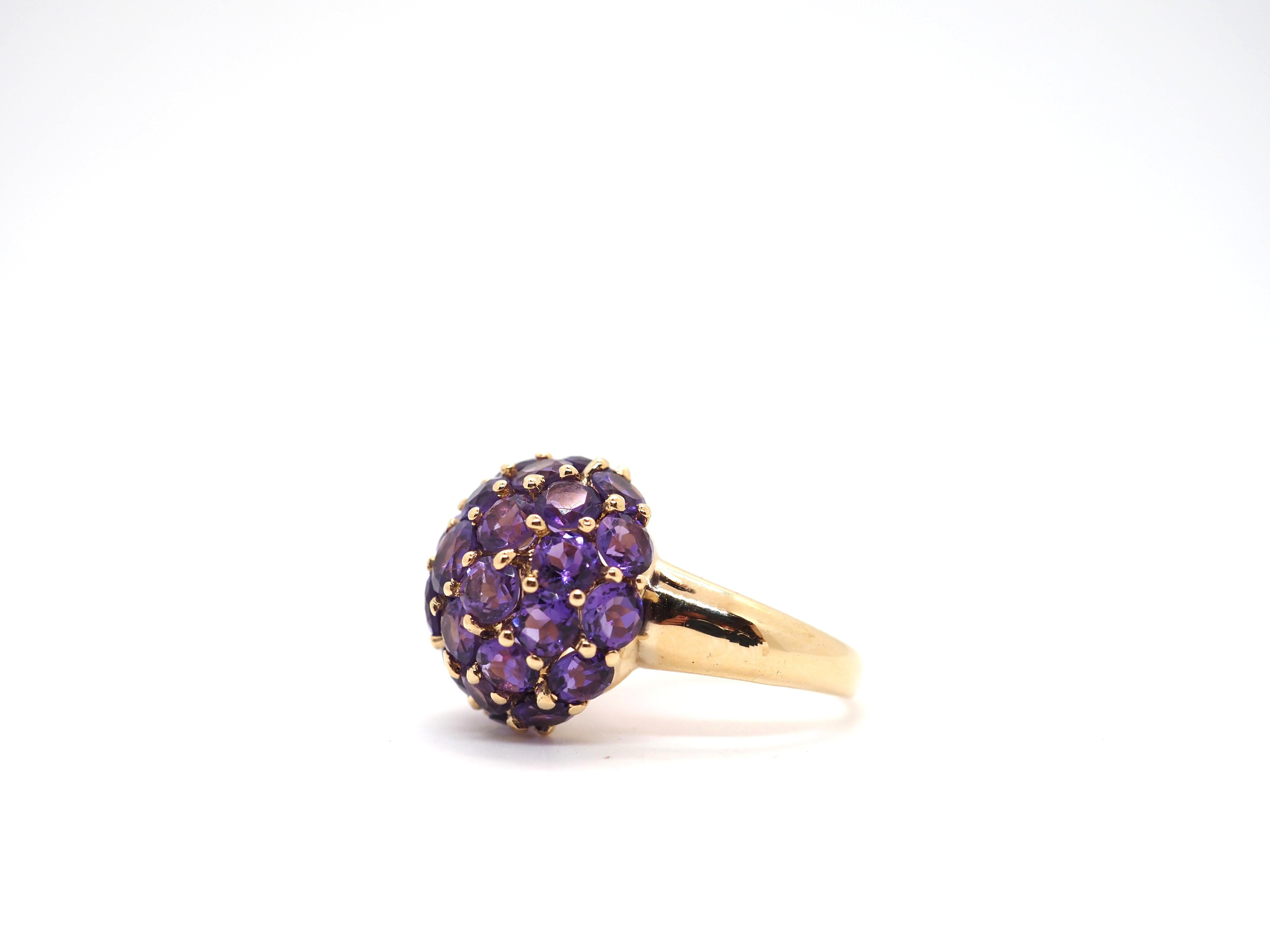 Brilliant Cut Amethyst Ring 18K Yellow Gold For Sale