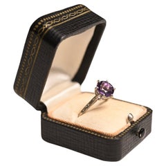 Amethyst Ring. 1.90ct Round Cut Amethyst Ring 18K White Gold Engraved Shank