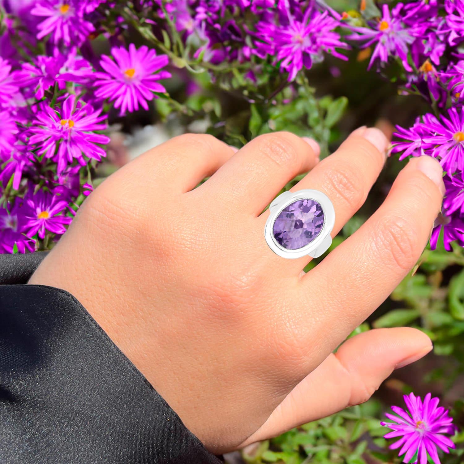 Contemporaneo Anello di ametista 9 carati in argento sterling in vendita