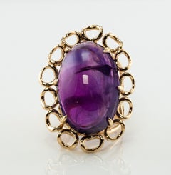 Amethyst Ring Cabochon 14K Gold Vintage Cocktail Large
