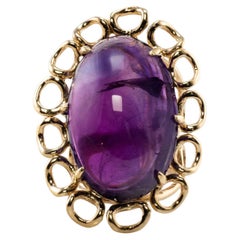 Amethyst Ring Cabochon 14K Gold Retro Cocktail Large