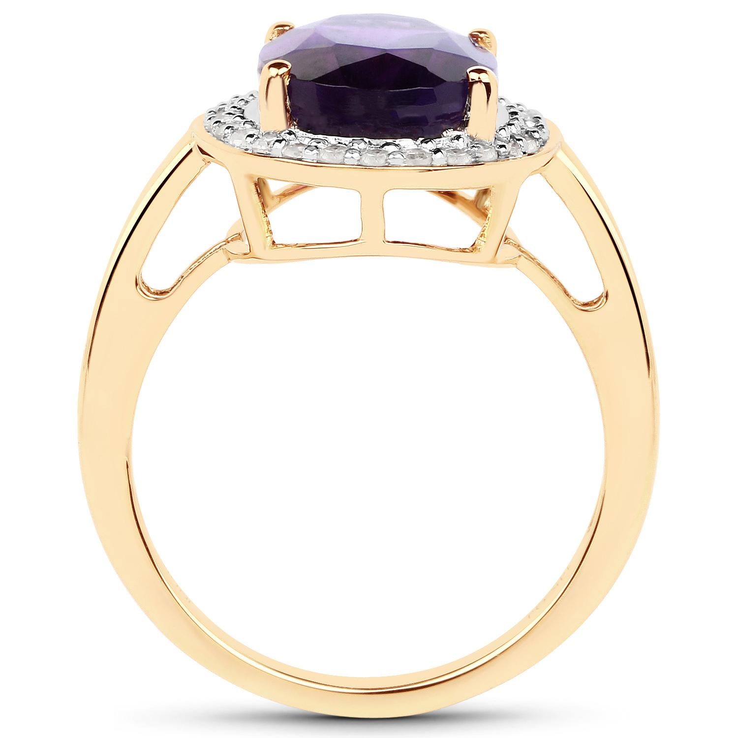 Amethyst Ring Diamond Halo 4.40 Carats 14K Yellow Gold In Excellent Condition For Sale In Laguna Niguel, CA