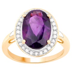 Amethyst-Ring mit Diamant-Halo mit 4,40 Karat 14K Gelbgold