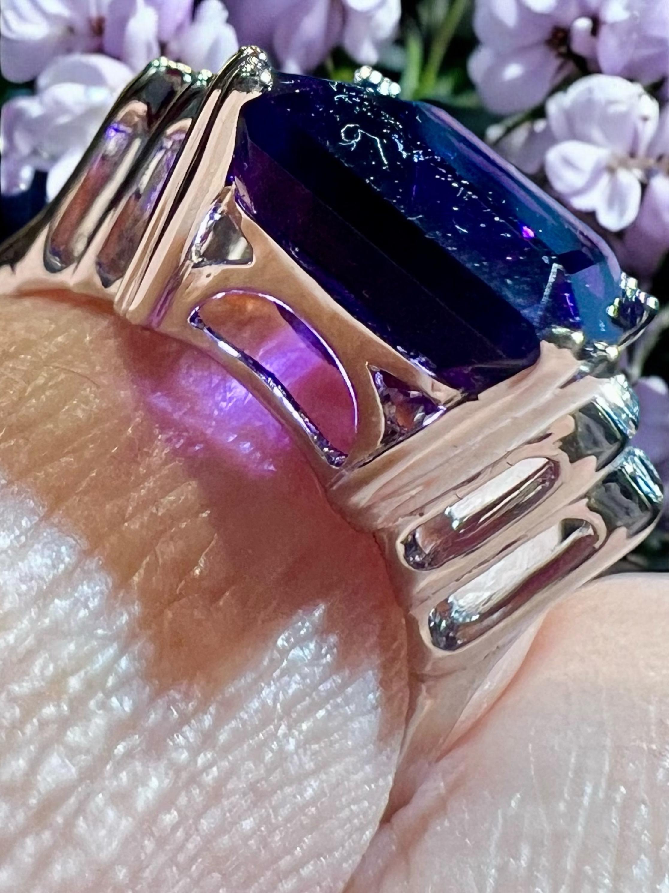 Amethyst Ring, Diamonds, 18 Carat White Gold For Sale 5