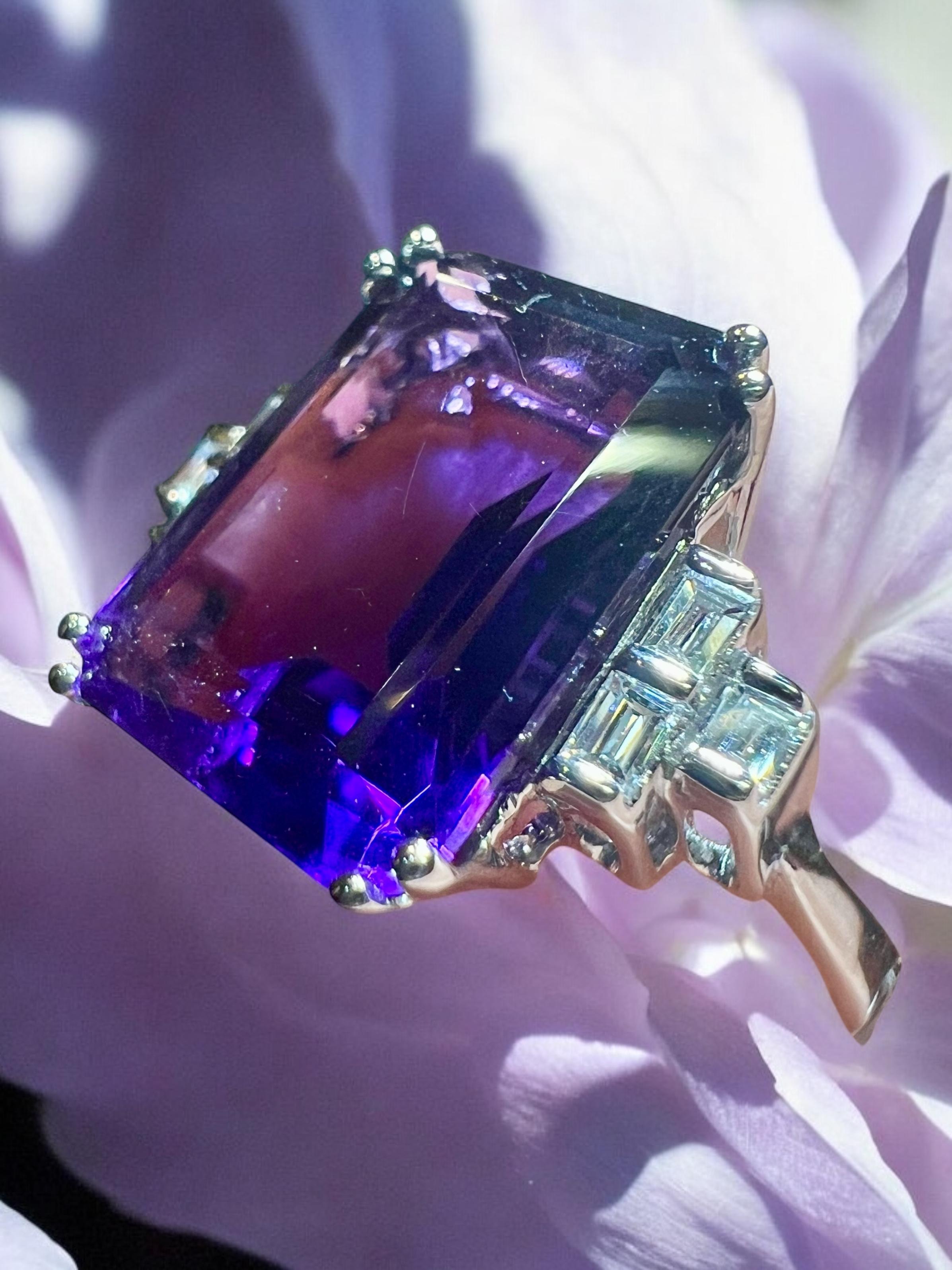 Amethyst Ring, Diamonds, 18 Carat White Gold For Sale 6