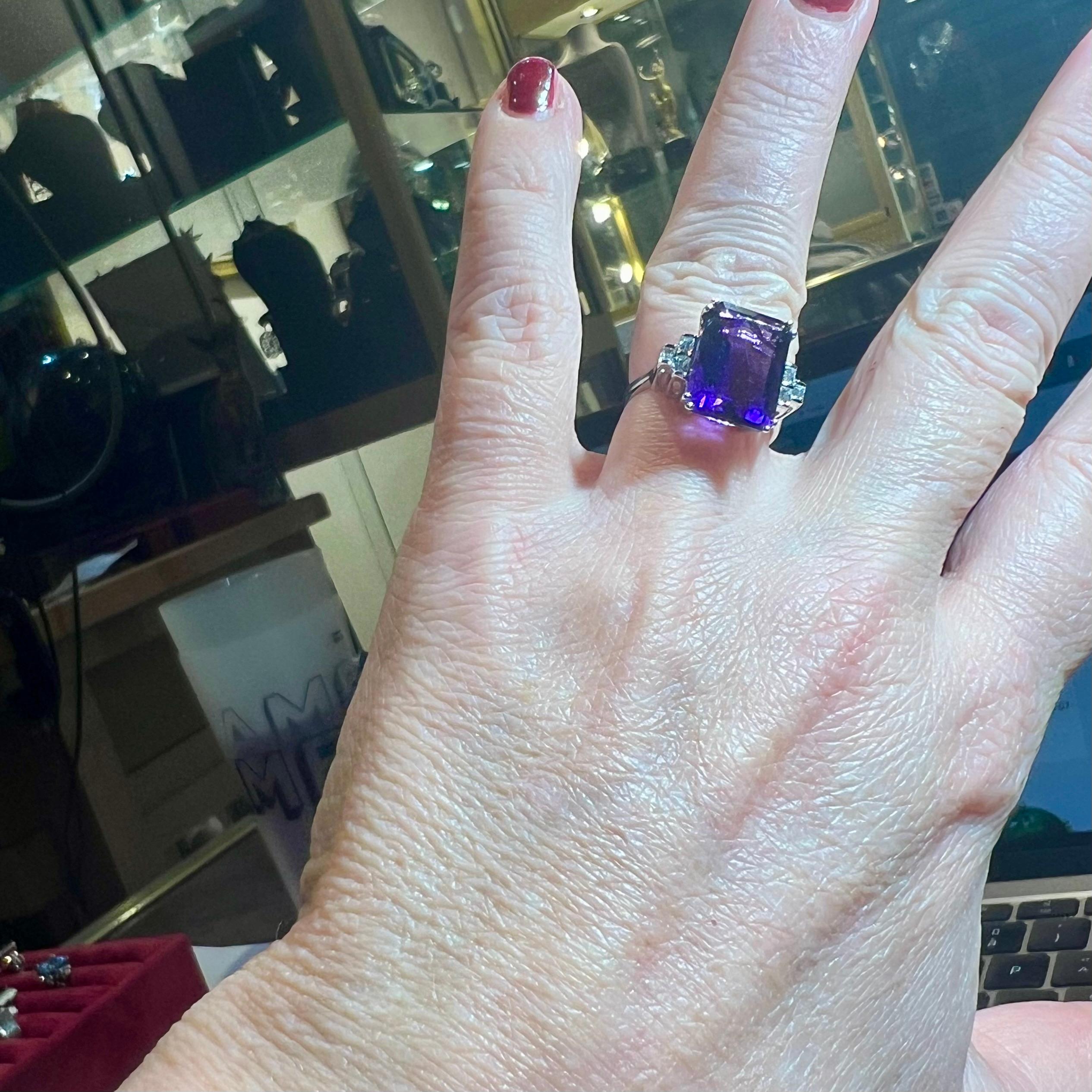 Amethyst Ring, Diamonds, 18 Carat White Gold For Sale 8