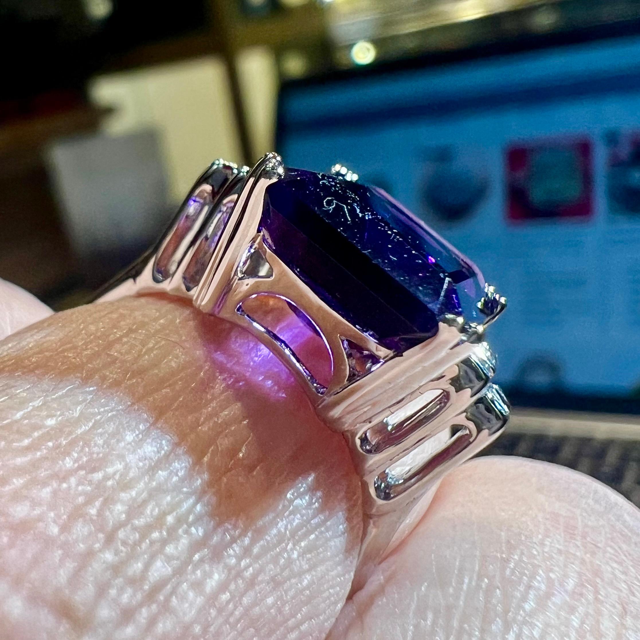 Amethyst Ring, Diamonds, 18 Carat White Gold For Sale 9