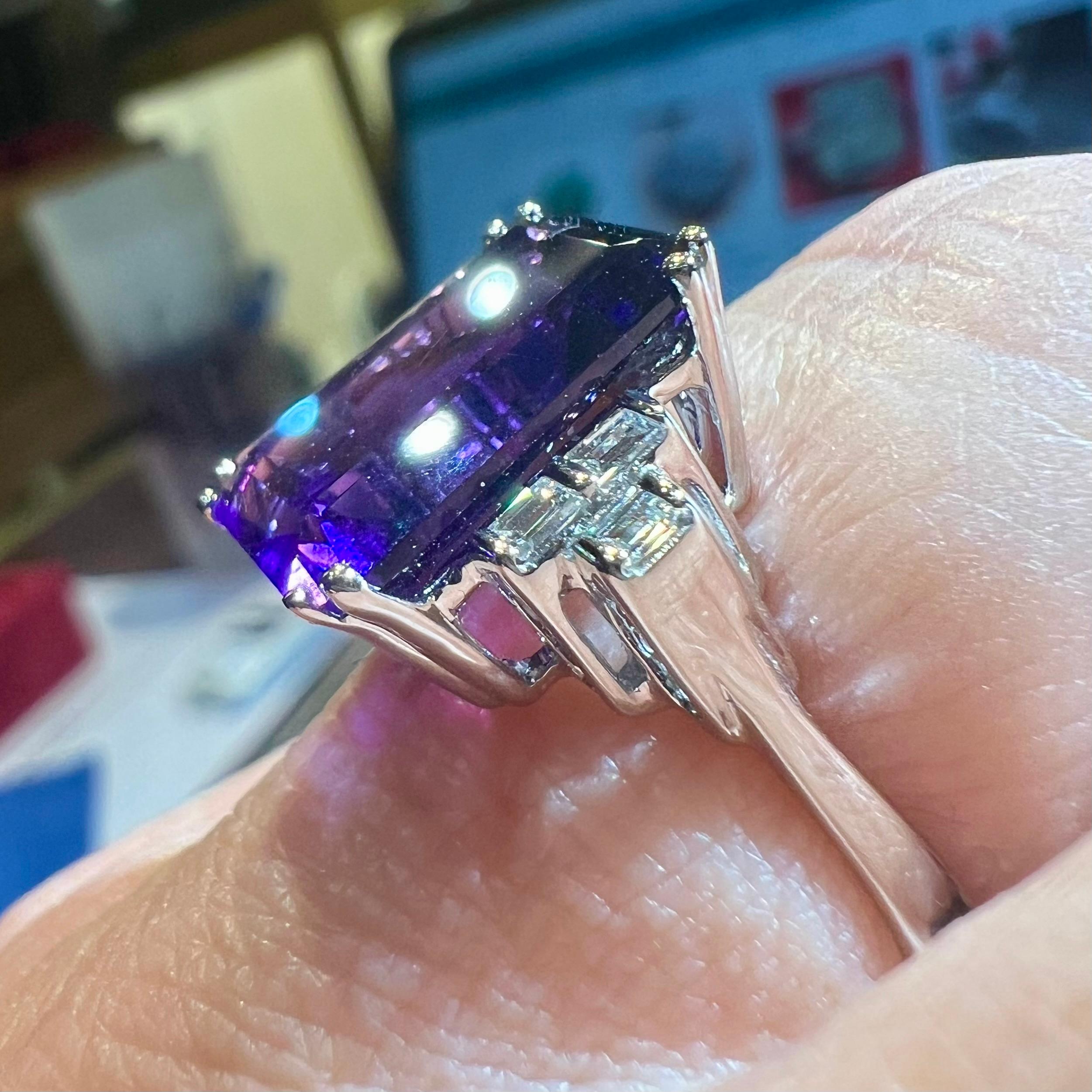 Amethyst Ring, Diamonds, 18 Carat White Gold For Sale 10