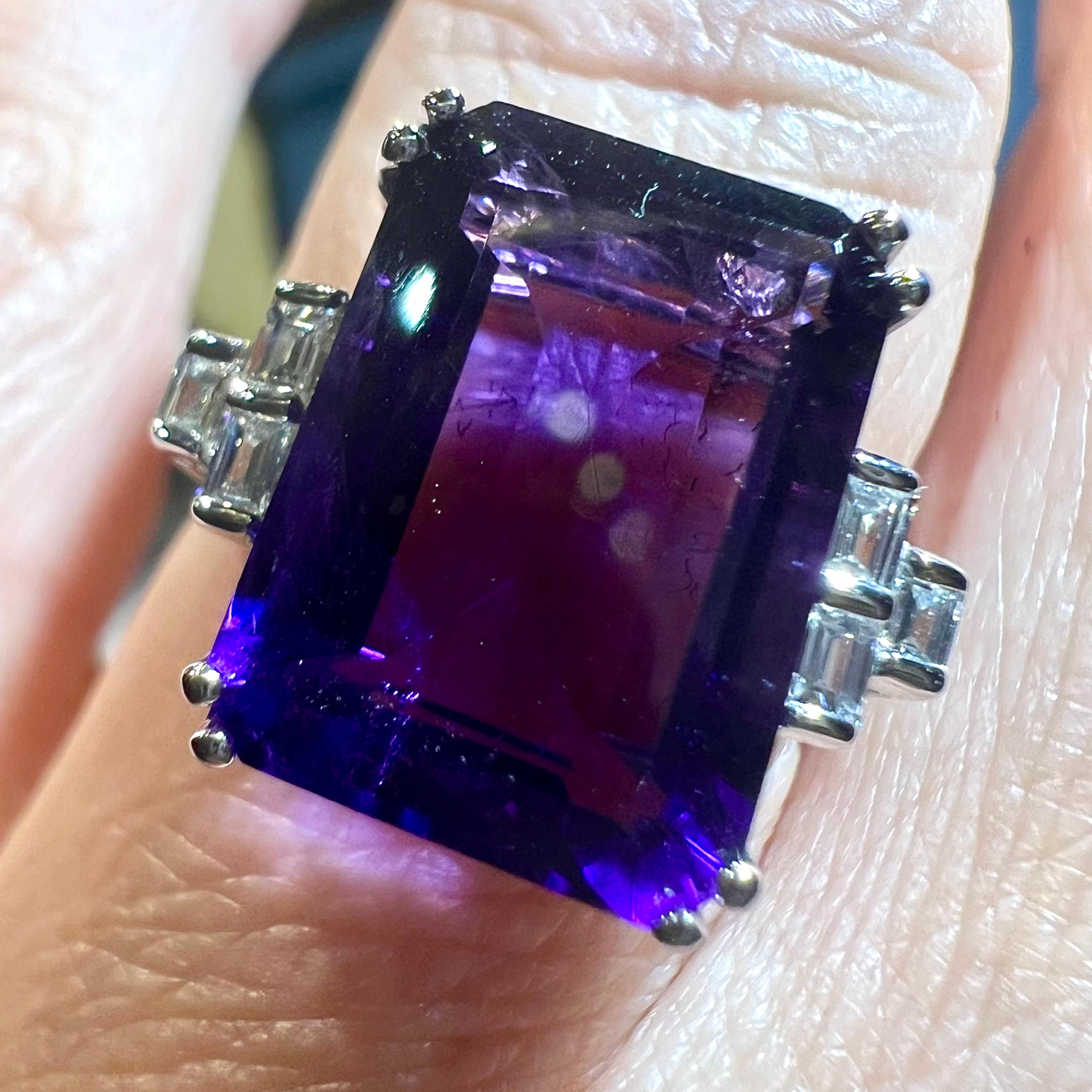 Amethyst Ring, Diamonds, 18 Carat White Gold For Sale 11