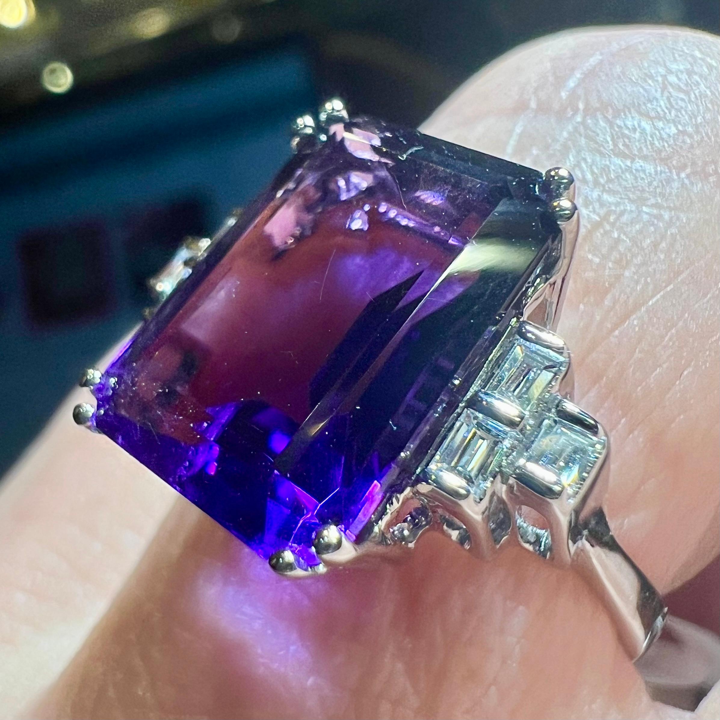 Amethyst Ring, Diamonds, 18 Carat White Gold For Sale 2