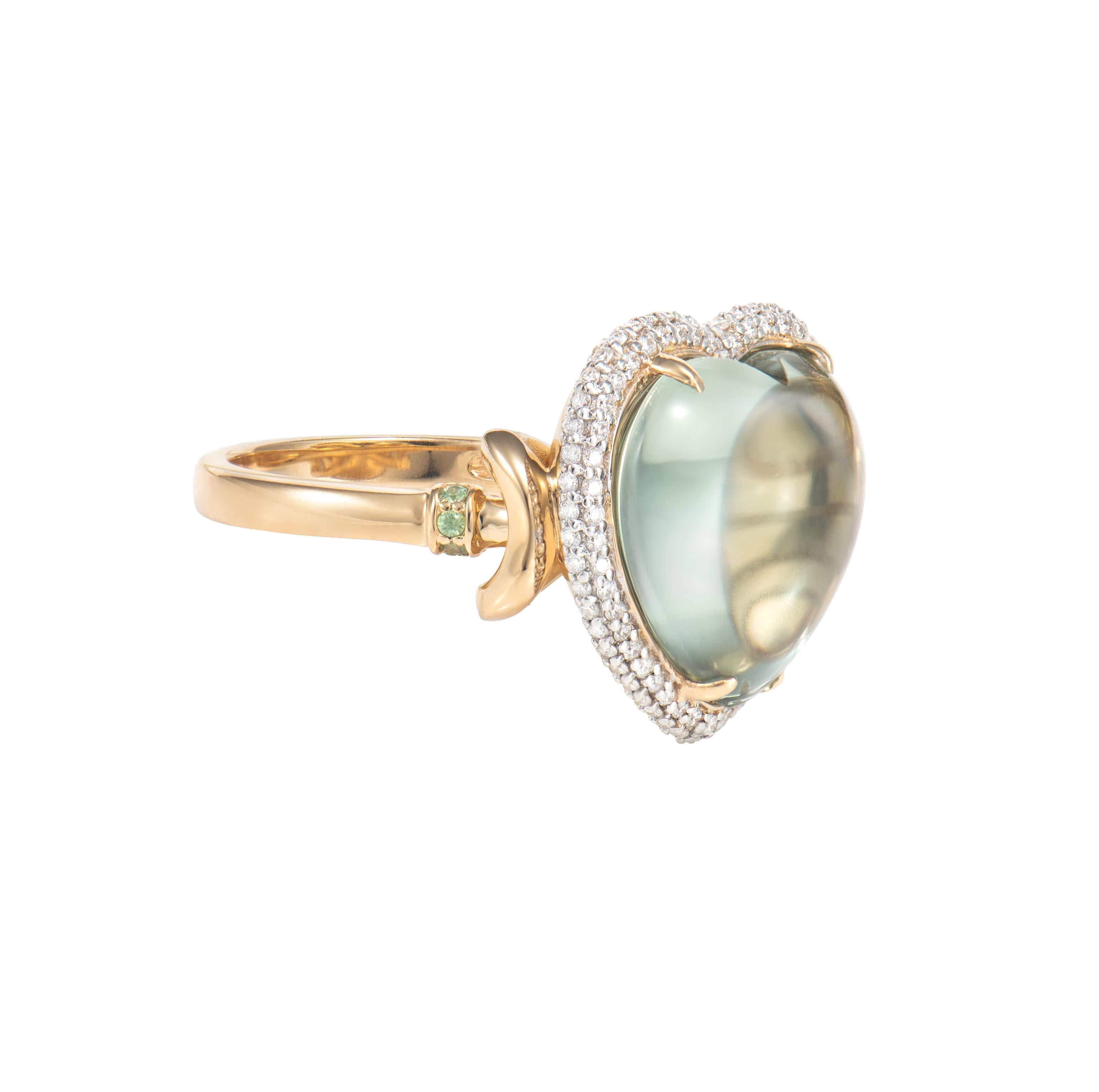 Celebrating the season of love with these delicate heart jewels! These pieces showcase beautiful gemstones with dainty accents to elevatue the beauty of the gem. 

Amethyst Ring in 18 Karat Yellow Gold with Green Sapphire and White Diamond.

Green
